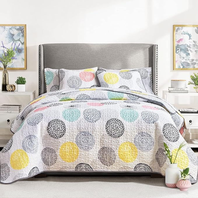 Uozzi Bedding 3 Piece Reversible Quilt Set King Size 102x90 Soft Microfiber Lightweight Coverlet