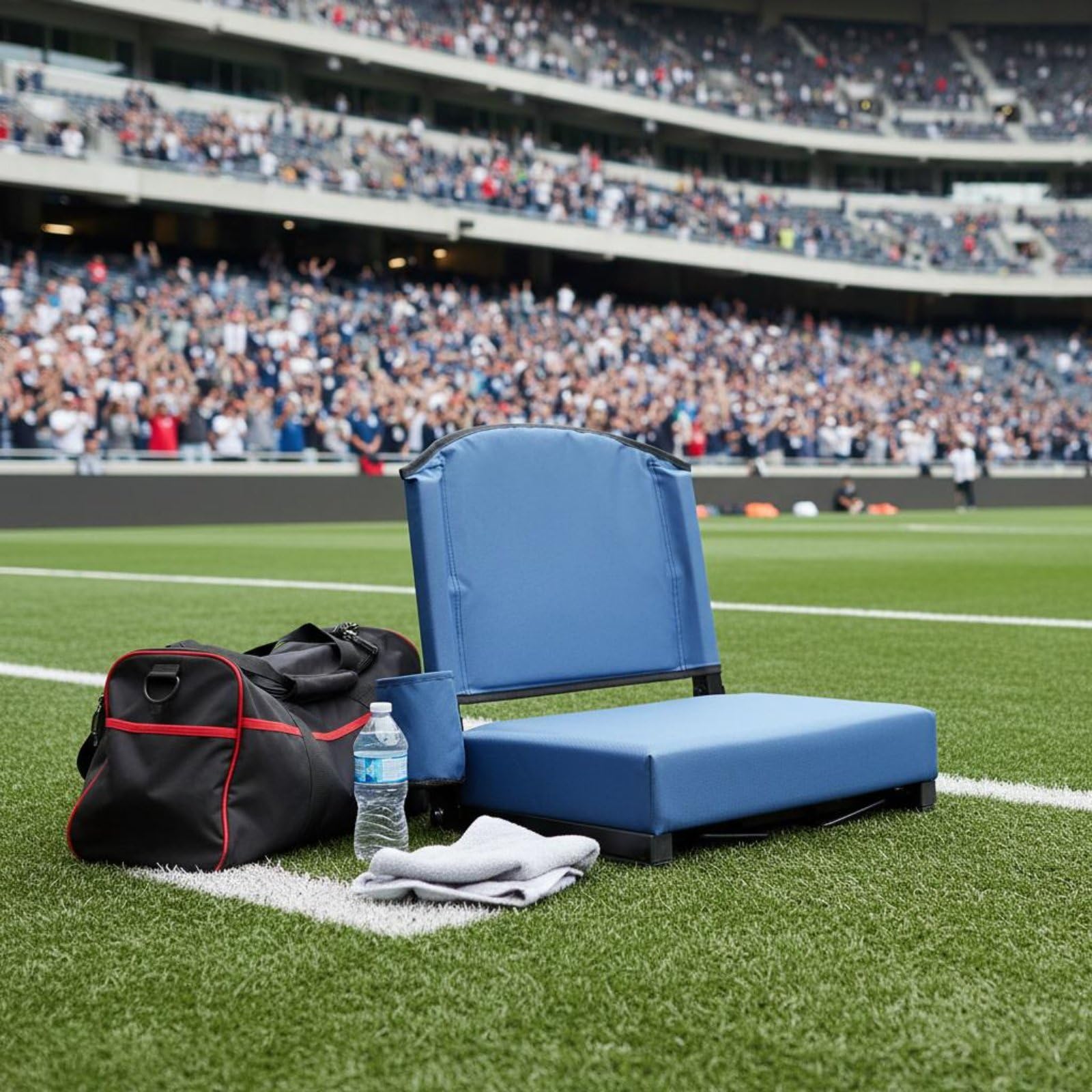 Sedia da Gradinata Pieghevole Tessuto Oxford 600D Seggiolino da Stadio Imbottito Imbottitura Spessa Sedia Campeggio senza Gambe per Pesca, Nero