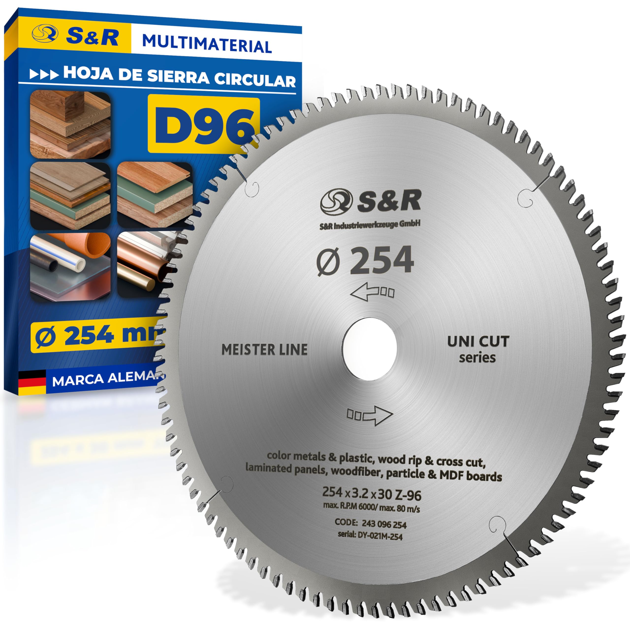 S&R Cutting Disc 254 Wood and Metals - 96 Teeth/Circular Saw Blade. professional quality