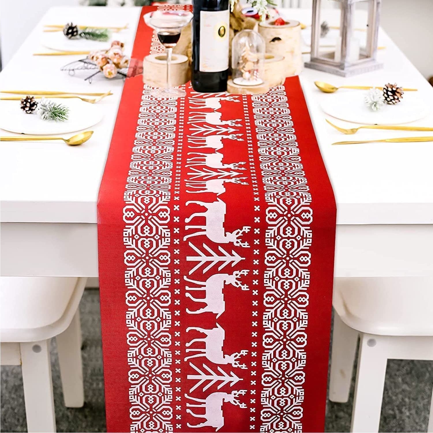 Christmas Table Runners Printed Xmas Holiday Season Home Table Christmas Decoration Handmade (30 x 180 cm Christmas Stag)