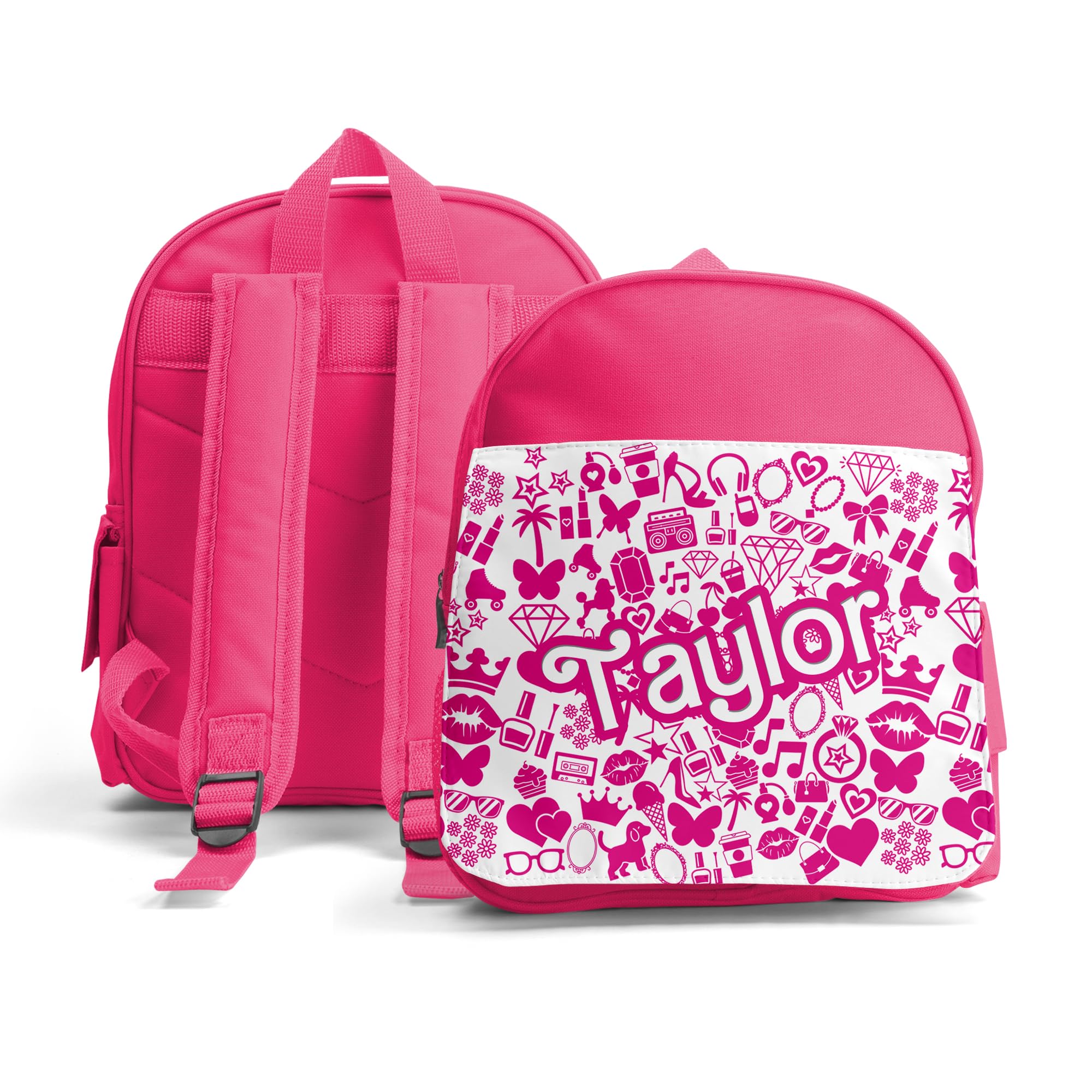 Print Maniacs Personalised Bag Backpack Barbie Inspired Pink Doll for Girls and Women Rucksack Lets go Party Merchandise Princess Dream Birthday Diamonds
