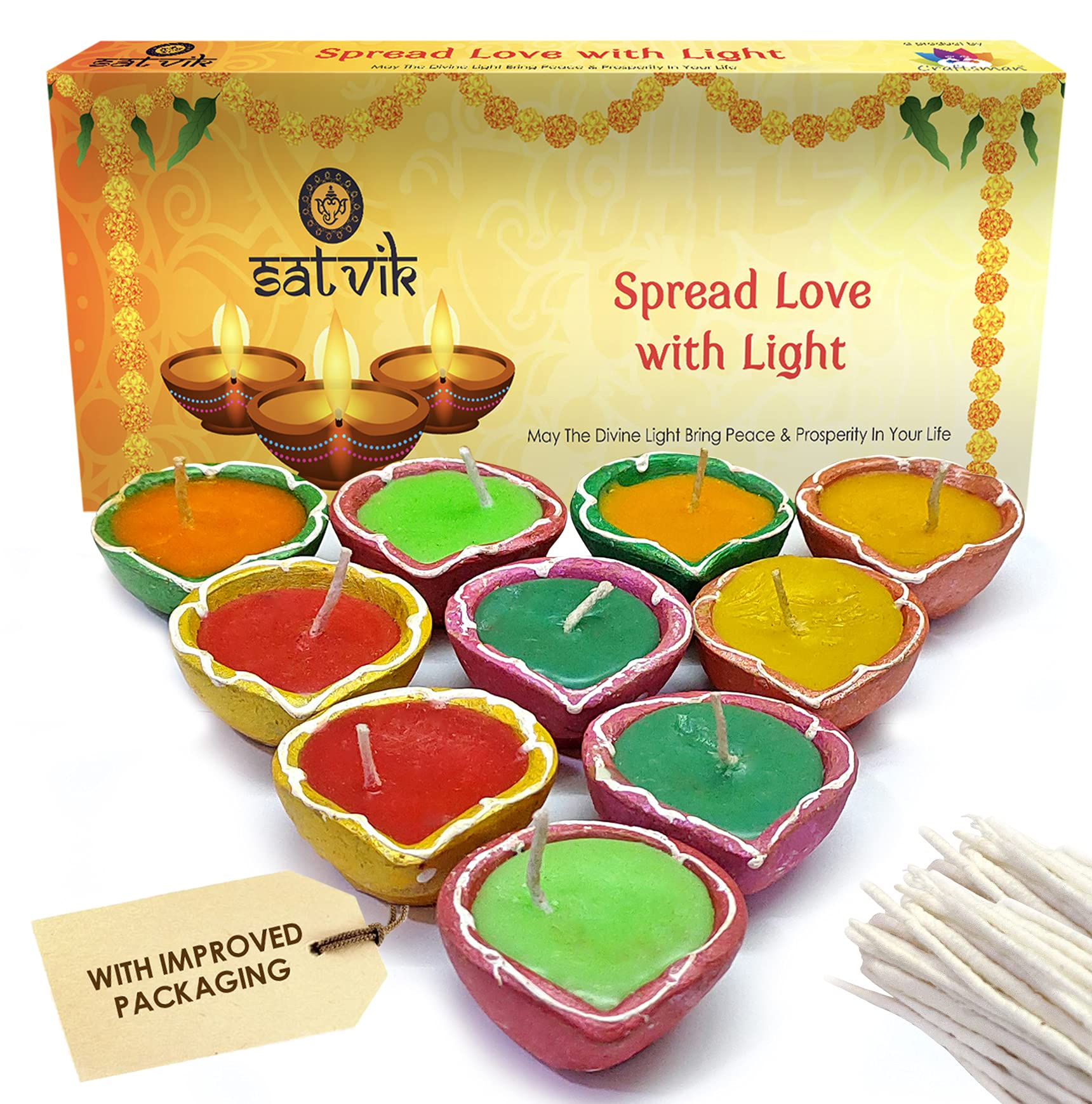 SATVIK Clay Diya 10 Pc Set Earthen Wax Filled Diya Terracotta Diwali Dia Traditional Oil Lamp for Puja Vilakku Oil Lamp Made of Natural Mitti Welcome Deepawali Pooja Decoration Indian Gift Items