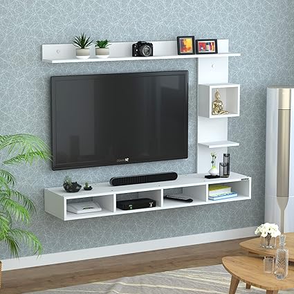 Redwud Joannas Engineered Wood TV Entertainment Unit/TV Wall Unit/TV Stand/TV Cabinet for Home/TV Unit for Living Room, Bedroom (White) Matte Finish - Ideal for Upto 43