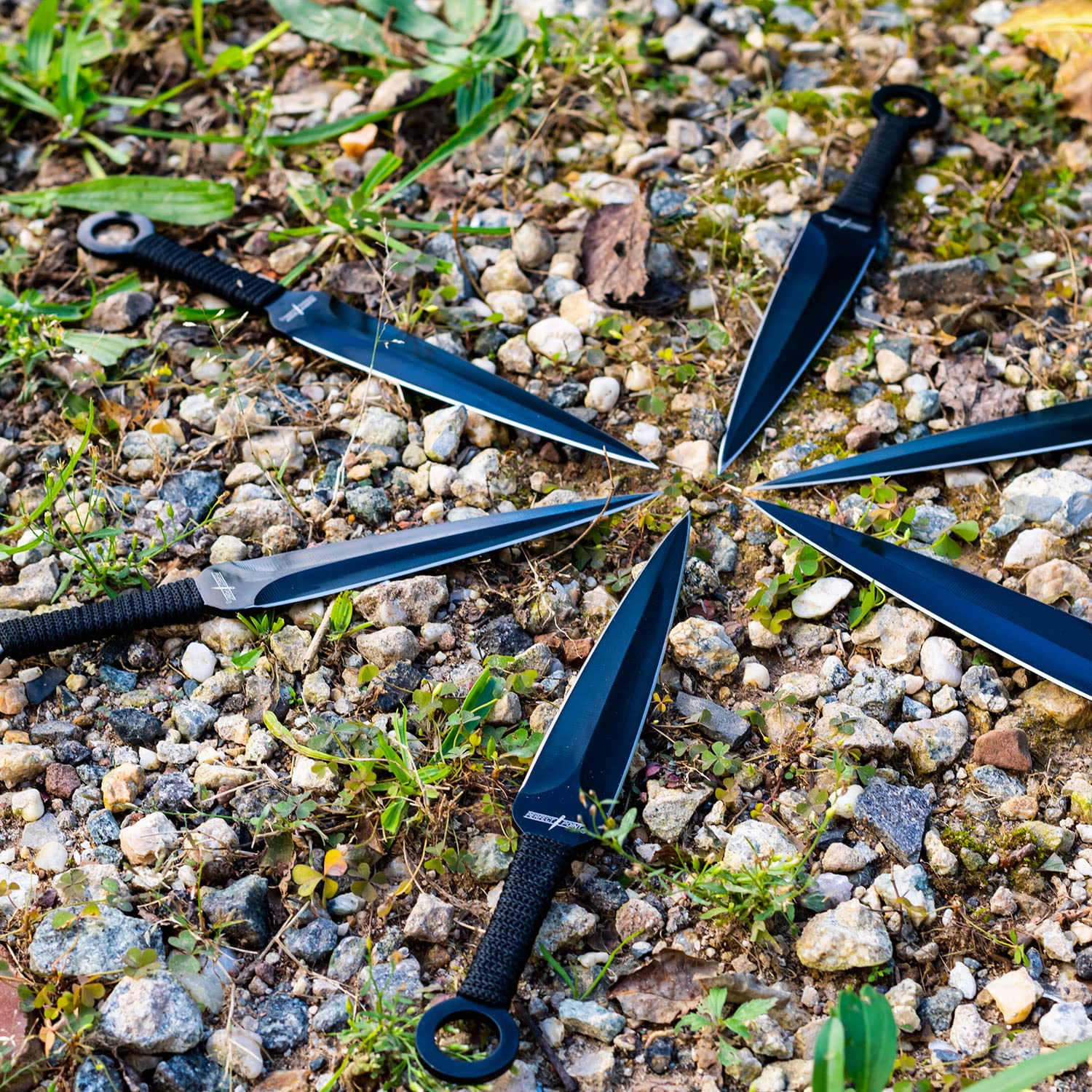 Perfect Point RC-086-12 Throwing Knife Set with 12 Knives, Silver and Black Blades, Cord-Wrapped Handles, 8-1/2-Inch Overall