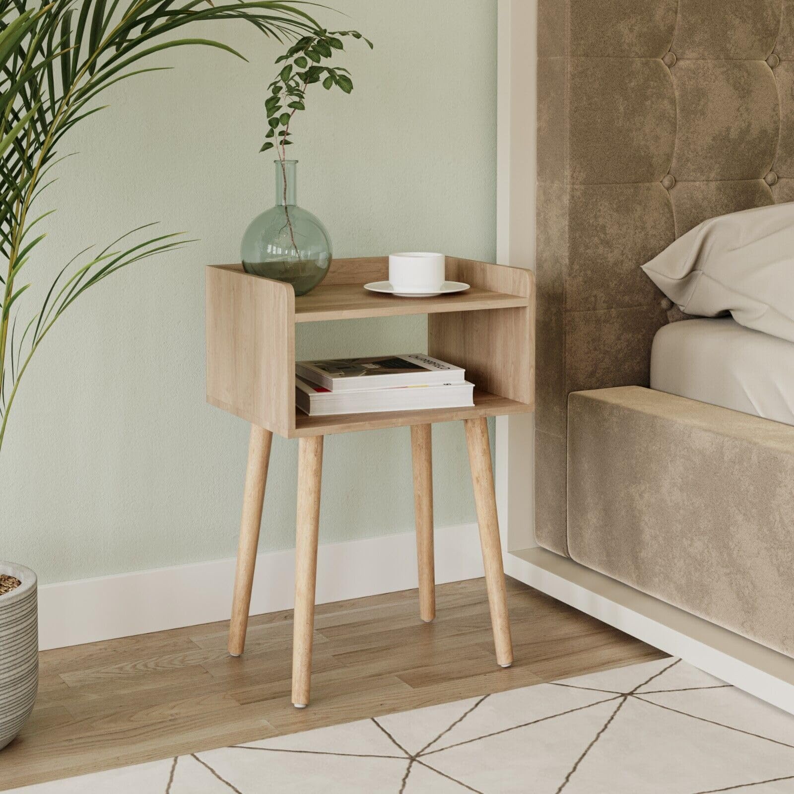 URBNLIVING Modern Bedside Table Storage Display Unit with 2 Shelves & Solid Pinewood Legs โ image 1