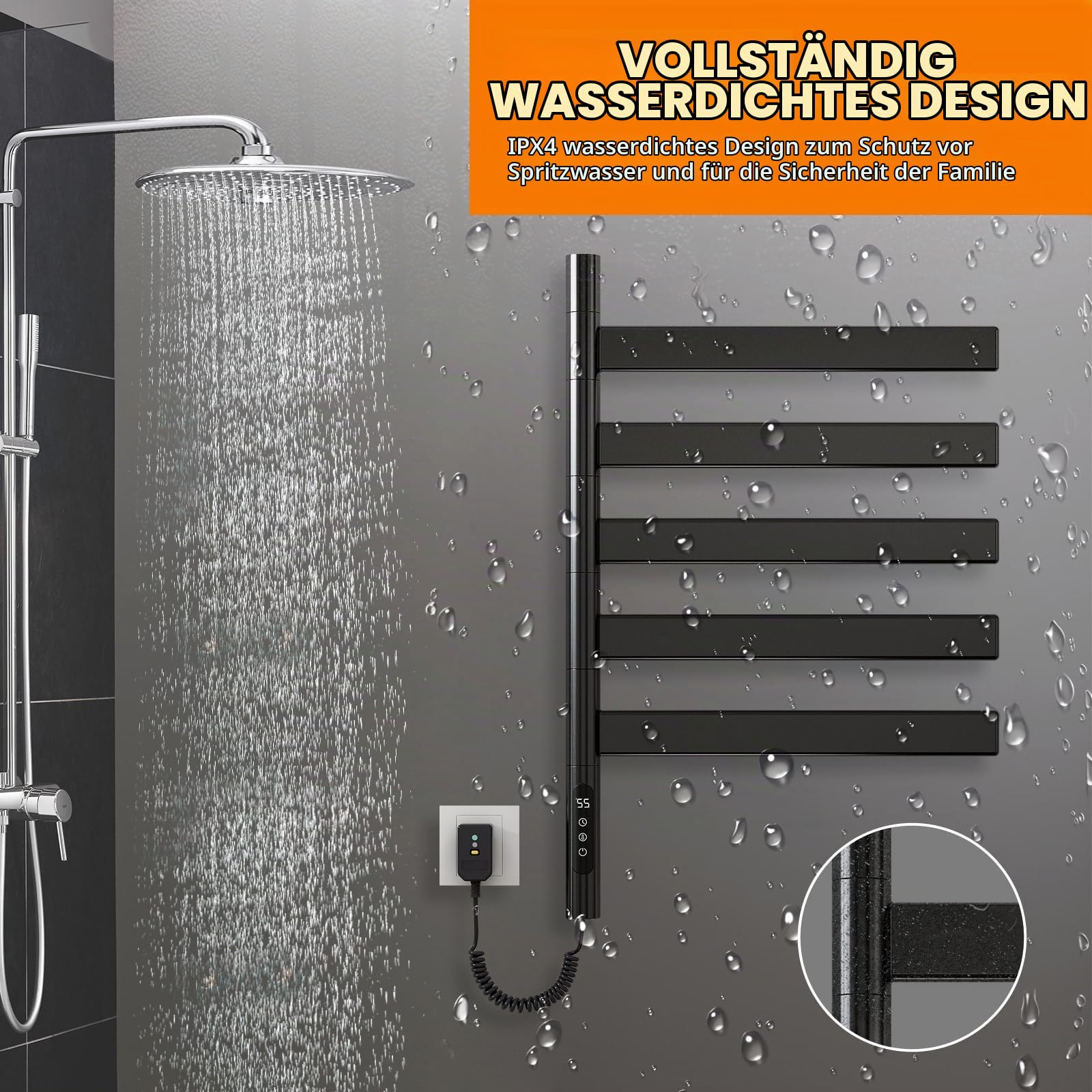 ZOYI 180-Grad-Drehung Handtuchhalter heizkörper, Handtuchtrockner elektrisch, Handtuchwärmer Elektrisch, elektrischer handtuchheizkörper, 220V, 150W (Schwarz)