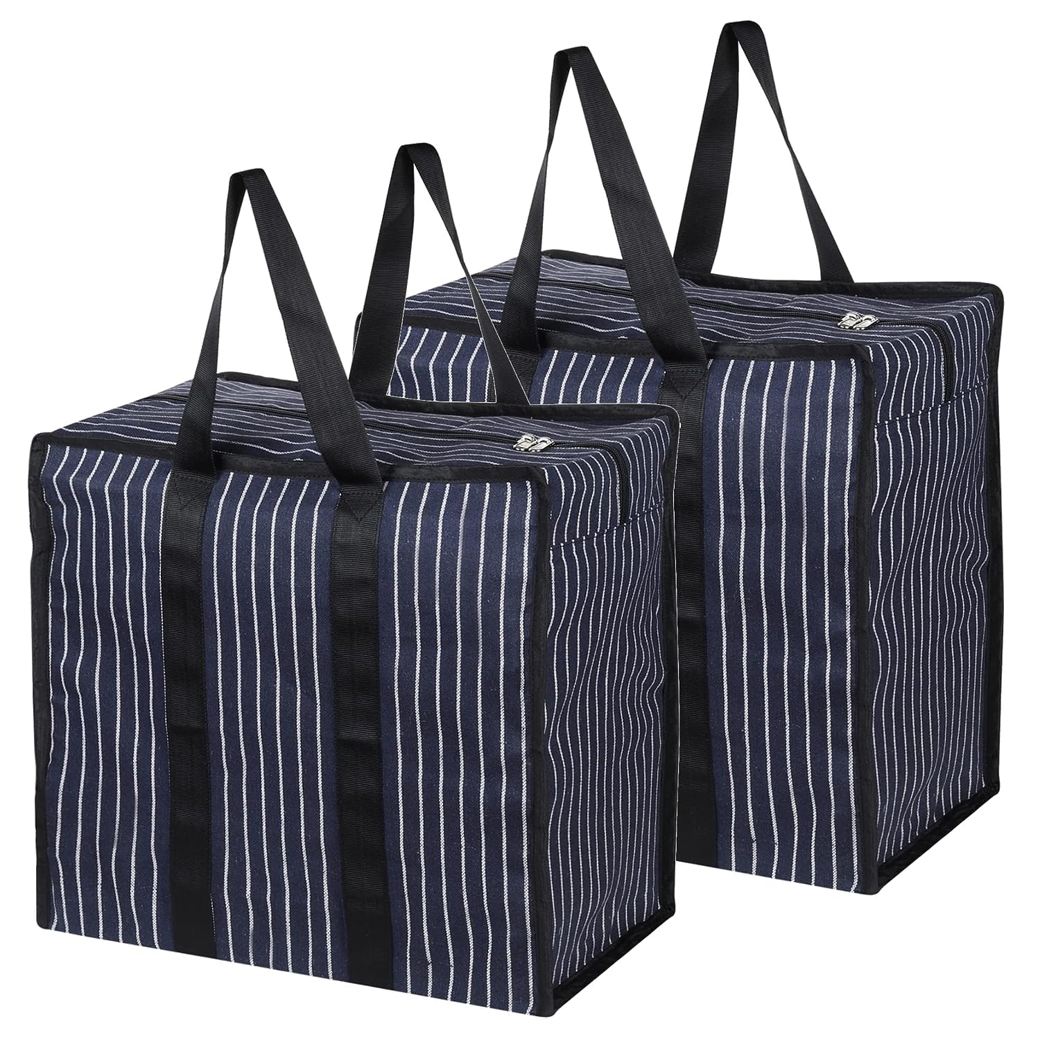 - Multipurpose Extra Large Big Heavy Duty Storage Organizer Reusable Canvas Shopper Bag With Strong Handles And Base Covers Zip (Pack Of 2, Navynavy Blue)
