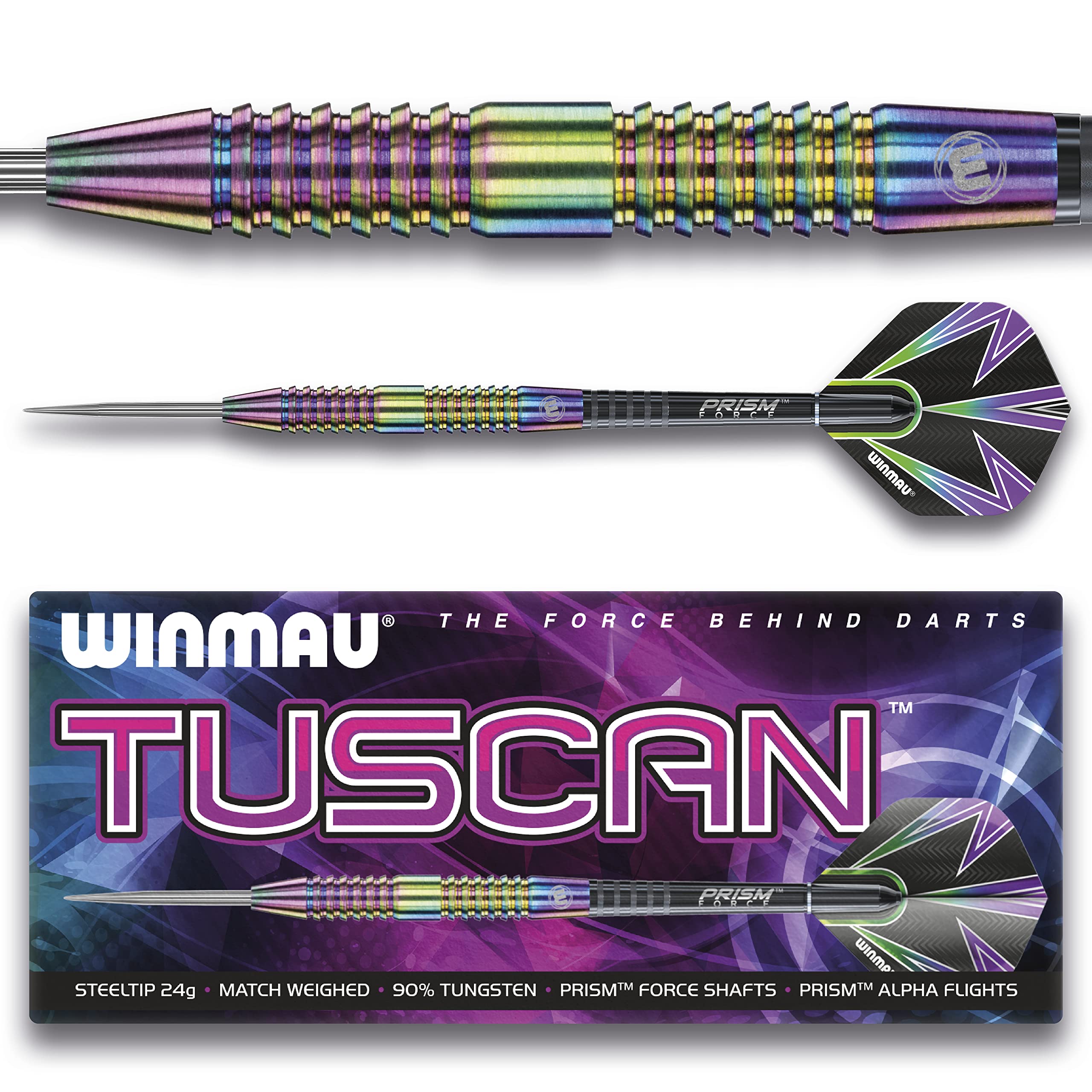 WINMAU Tuscan Fléchettes professionnelles à pointe en acier tungstène avec ailettes et tiges (vagues) 24 g