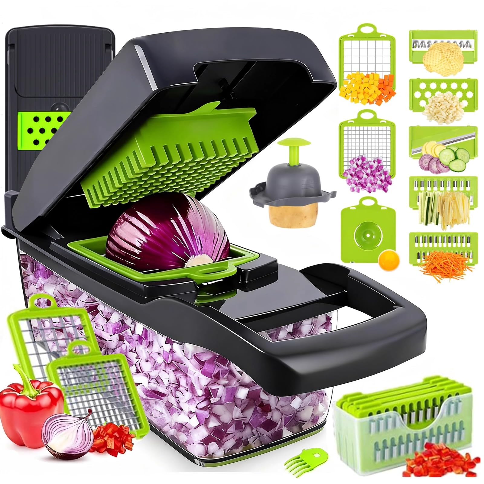 Vegetable Chopper， Veggie Chopper，Multifunctional 13 in 1 Food Chopper，Vegetable Slicer Dicer with 8 Blades，Onion Chopper Vegetable Cutter with Salad Garlic Carrot (Gray)