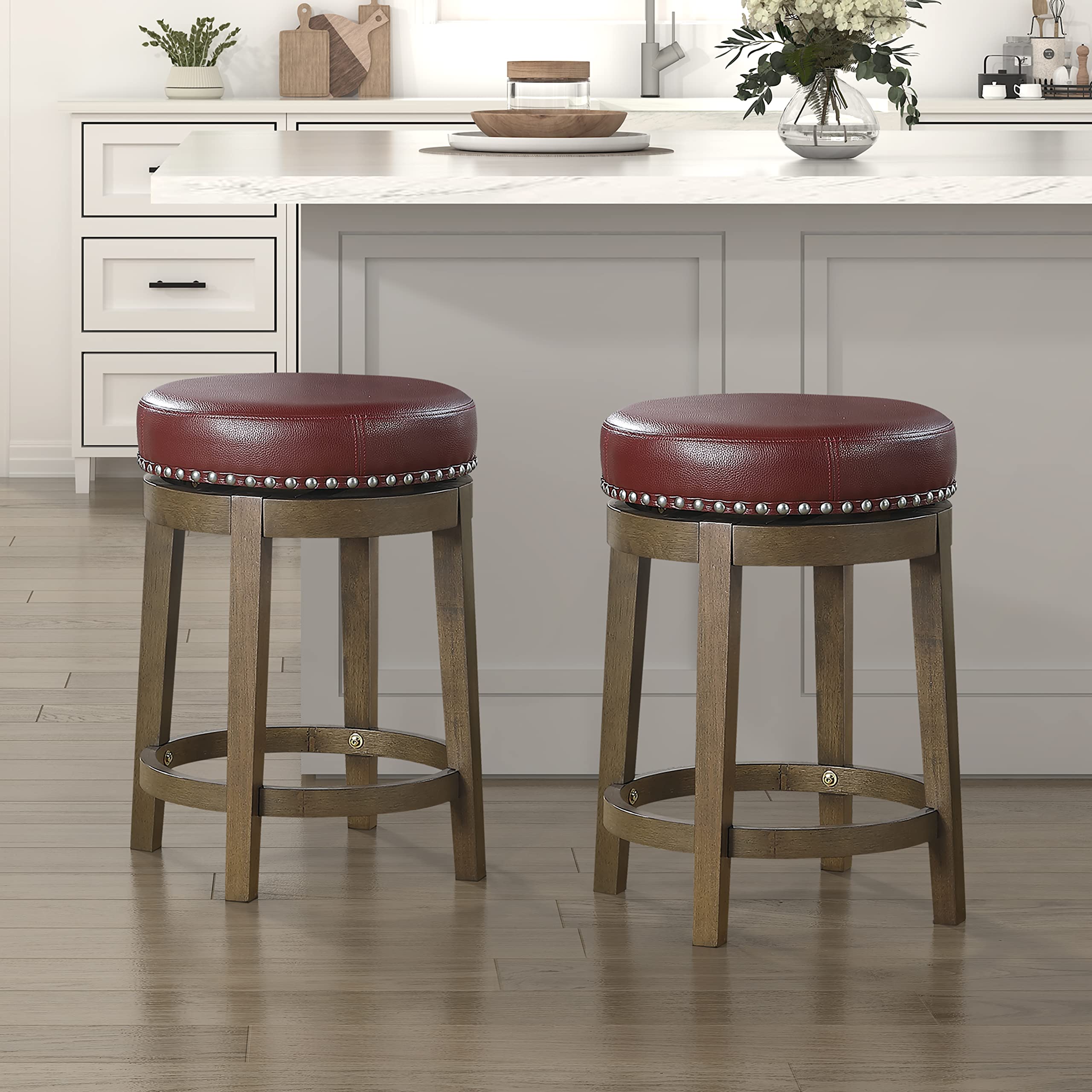 Lexicon Kenmare - Juego de 2 taburetes redondos giratorios de cocina, 63,5 cm de altura, color rojo