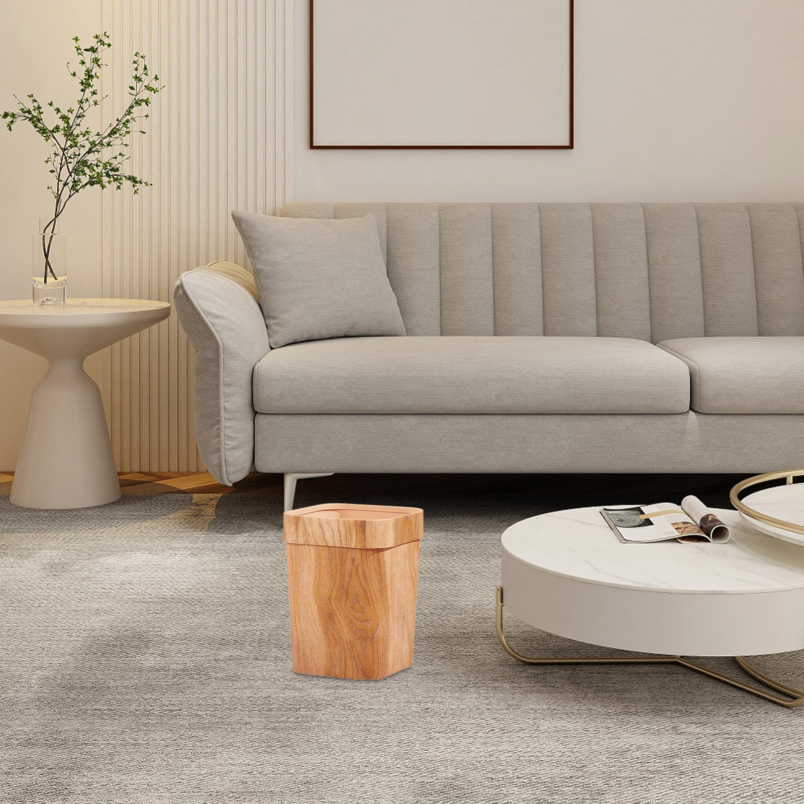 Pattumiera Multifunzione in Plastica Effetto Legno 12l, Cestino per Rifiuti da Ufficio e Casa, Portaoggetti per Carta Straccia Compatto per Cucina, Soggiorno e Camera da Letto