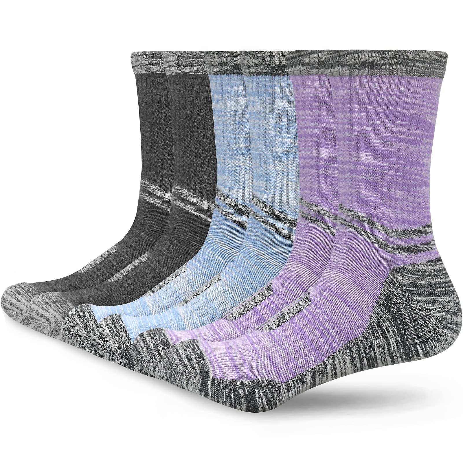 ouhos Women Ladies Work Walking Thermal Winter Socks, Black Anti Blister Hiking Sports Cosy Cotton Socks for Womens Size 4-7 Multipack, Cushioned Thick Warm Support Crew Socks 3 Pairs