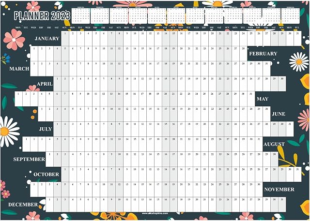 2023 Wall Planner A3 Size Year Calendar Organiser Runs Jan To Dec Student School Study Office Work Home Family Yearly Planning Annual Poster Full Year Chart (Folded) Floral Design
