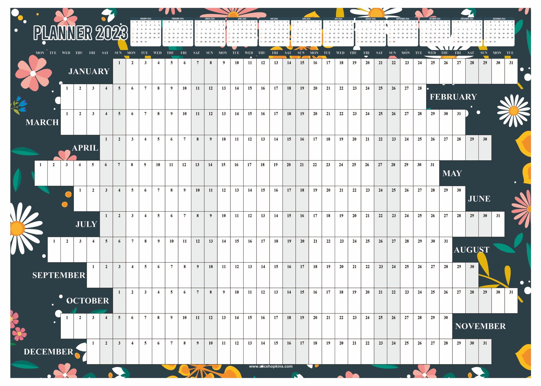 2023 Wall Planner A3 Size Year Calendar Organiser Runs Jan To Dec Student Academic School Study Office Work Home Family Yearly Planning Annual Poster Full Year Chart (Folded) Floral Design