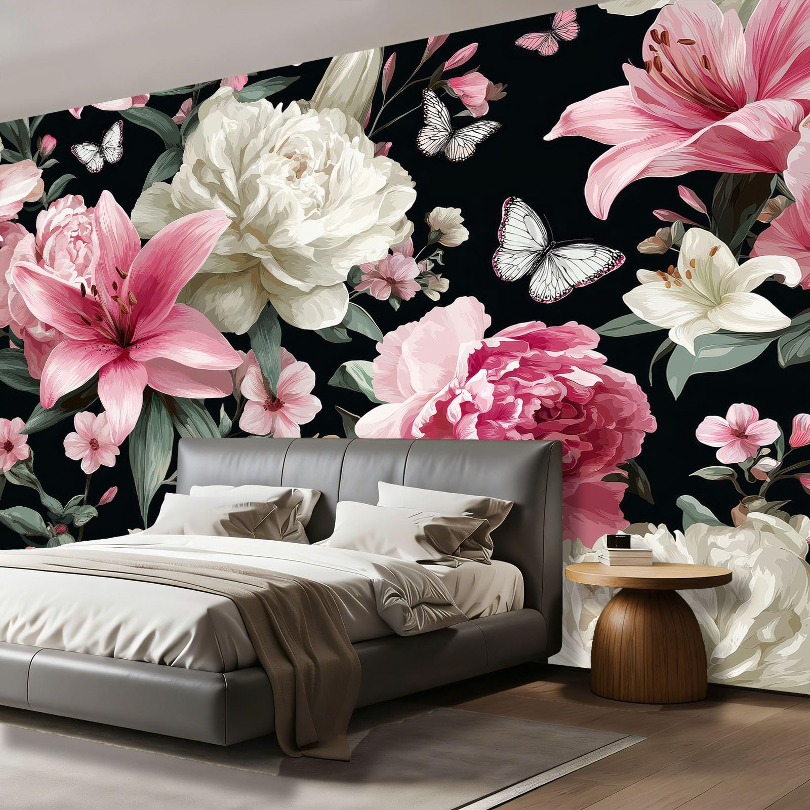 Kolorowa panoramiczna tapeta ścienna 300 x 210 cm, 3D wykwintna tapeta piwonia lilia motyl kwiatowy motyw fresk ścienny sypialnia salon dekoracja obrazu gigantyczny plakat ścienny
