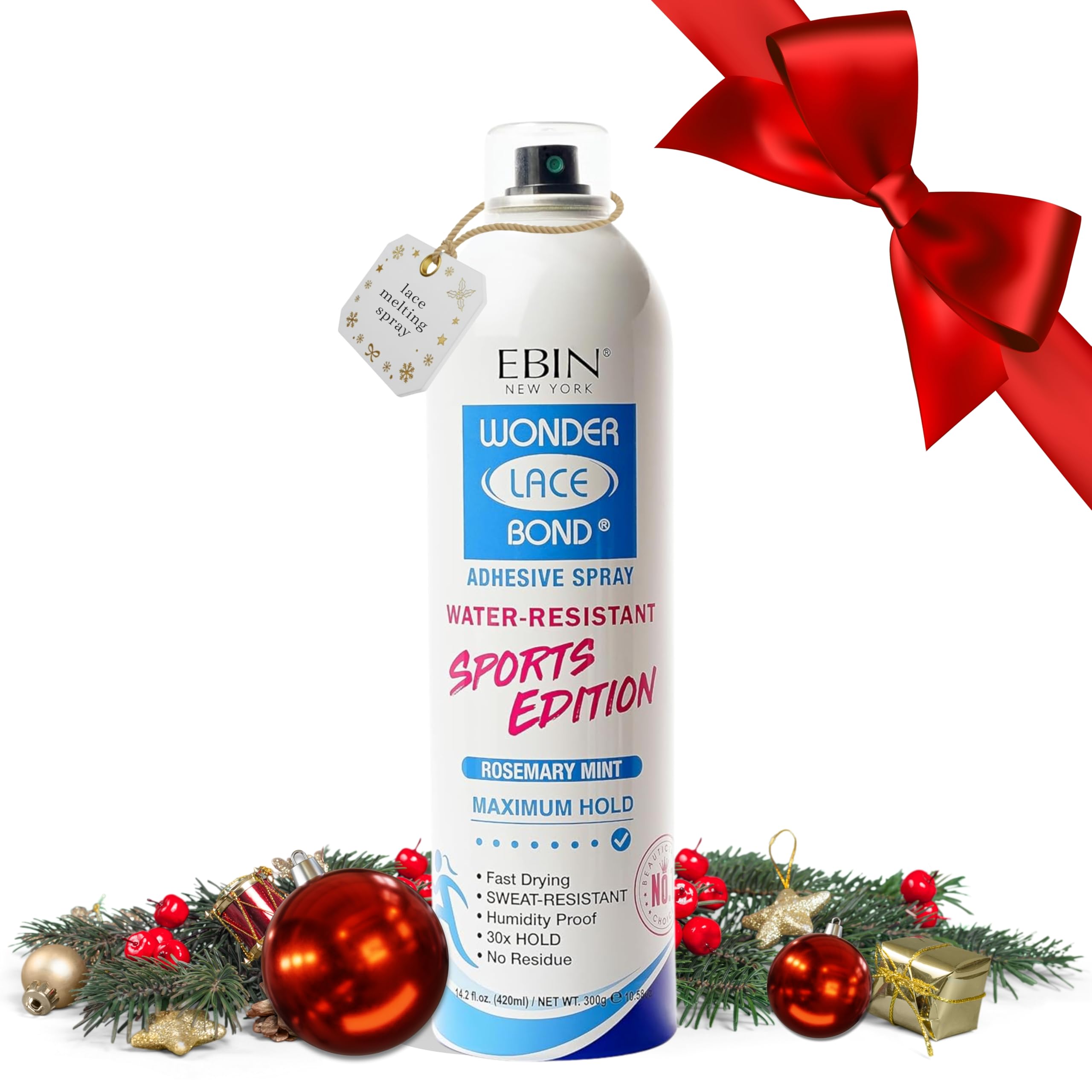 EBIN NEW YORK Wonder Lace Bond Adhesive Spray Sports Edition 14.2oz/420ml | Maximum Hold | Rosemary Mint Formula | Water & Sweat Resistant | Humidity Proof | Fast Drying | No Residue