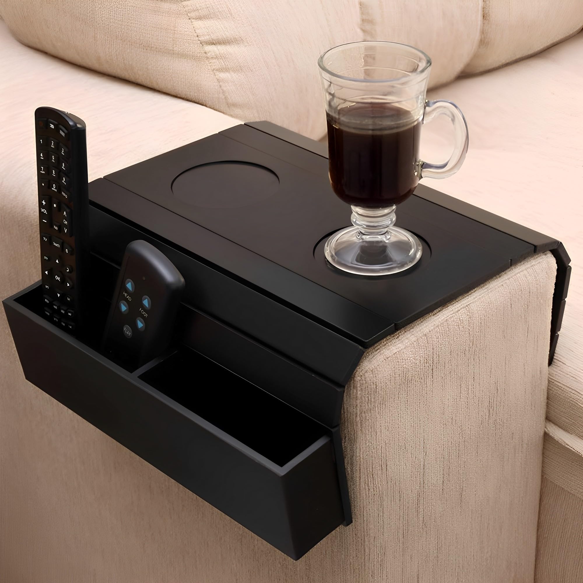 Plateau Pour Accoudoir De Canapé, Support De Gobelet Flexible Et Antidérapant, Pliable Pour Contenir Des Boissons, Des Collations, Télécommande TV, Pin éclatant, Flanelle