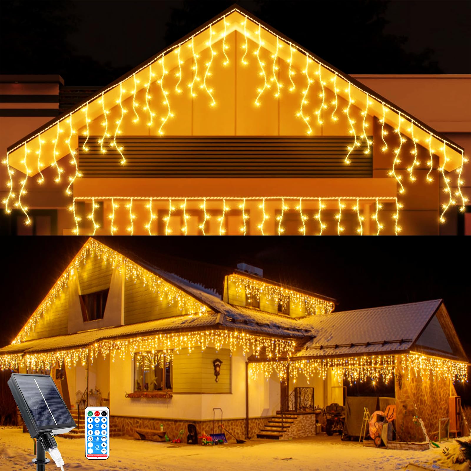 WoskjXas Guirnaldas Luces Exterior Solar, 8M Impermeable Luces de Cadena 44 Pcs Cortina de Luces Solares 8 Modos 264 LED Luces de Hadas de Cortina con Control Remoto para Vacaciones Patio Jardín Boda
