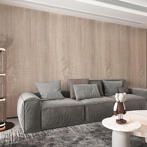 Miniatura 2 de Boobest Rollo de papel de pared de madera natural de gran tamaño de 31.5 x 354 pulgadas, papel tapiz texturizado de madera de roble gris claro,