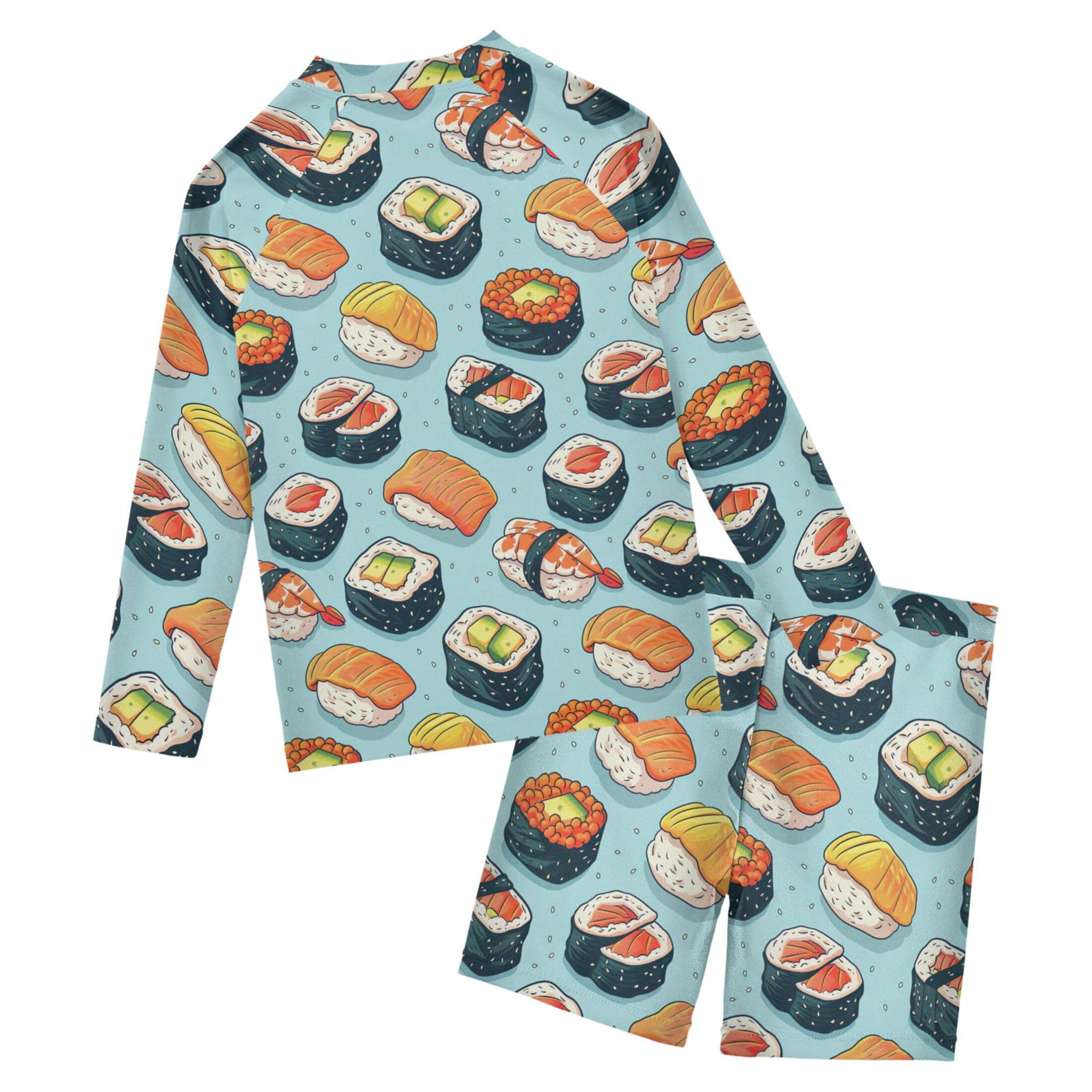 Sushi Food Boys Rash Guard Swimsuits Set for Boys Long Sleeve Swim Shirts Bathing Suits with Trunks B0403694