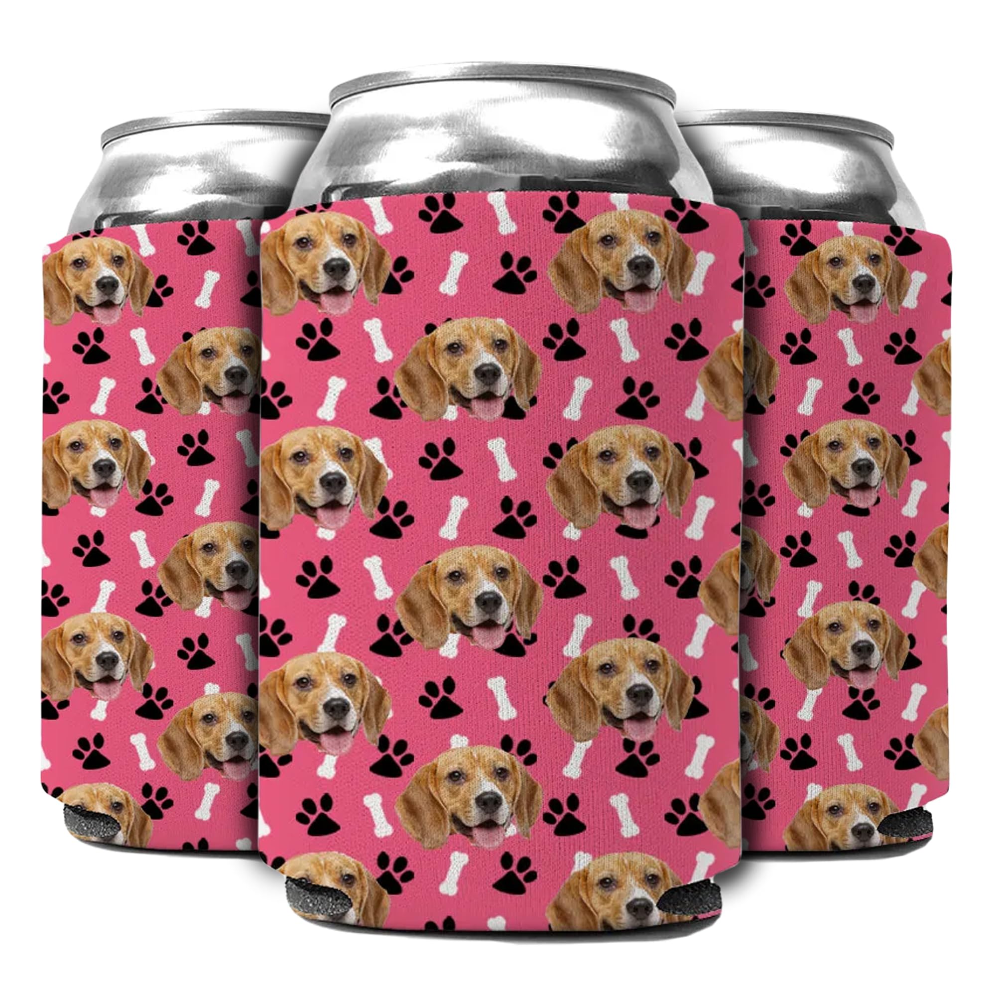 Custom Dog Bone And Paw Can Coolers For Dog Lover Event Party - Personalized Pet Can Sleeves: Ideal Adult Party Favors - Customized Party Supplies and Beverage Insulators for Soda Cans (Pink)
