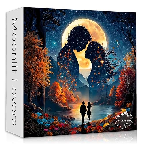 Romantic Couple Puzzles for Adults 1000 Pieces, Full Moon Night