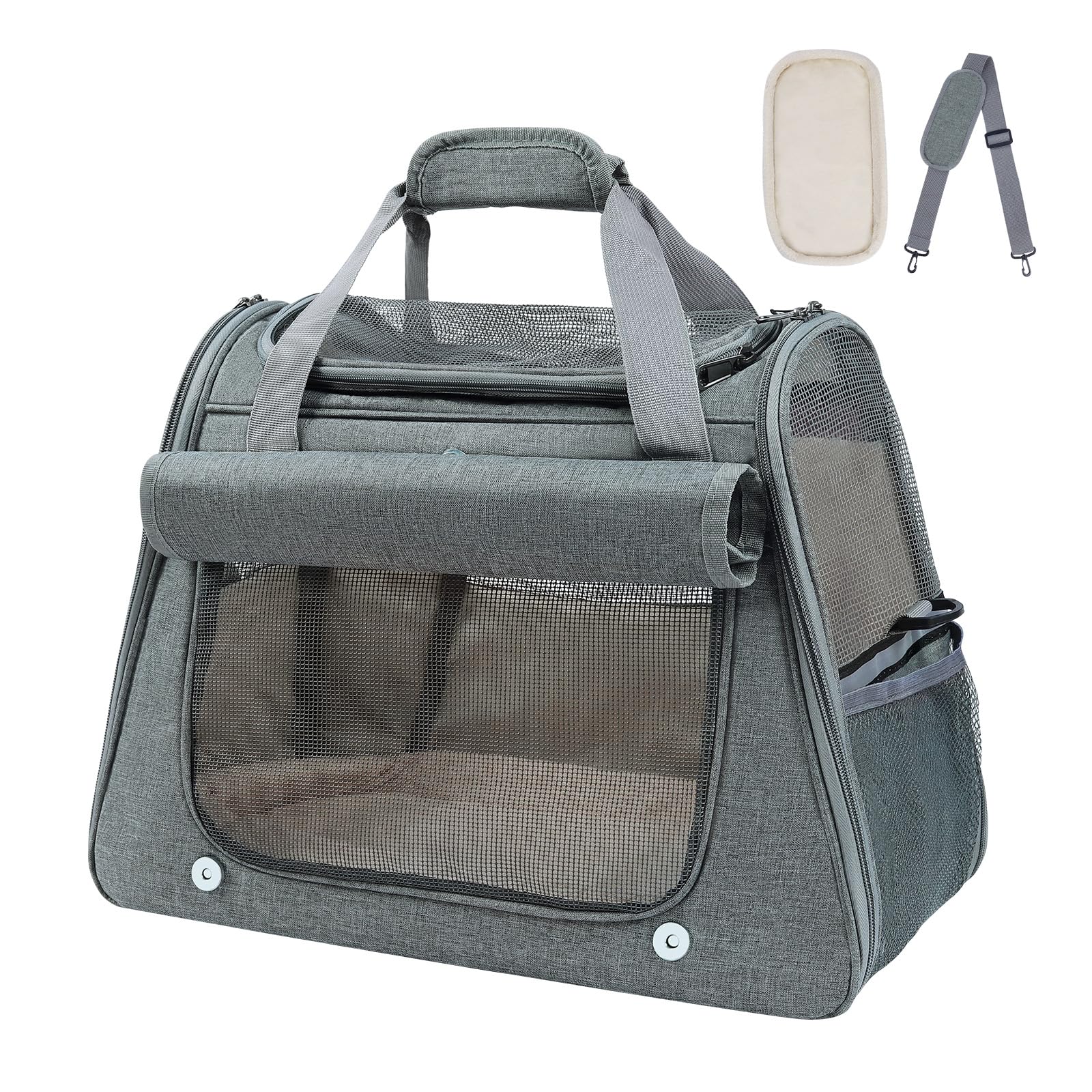 YooxArmor Transportín Perro Gato,Bolsa Plegable Transpirable para Mascotas hasta 9 kg con Correa de Hombro Ajustable,45 x 25 x 34cm,Gris