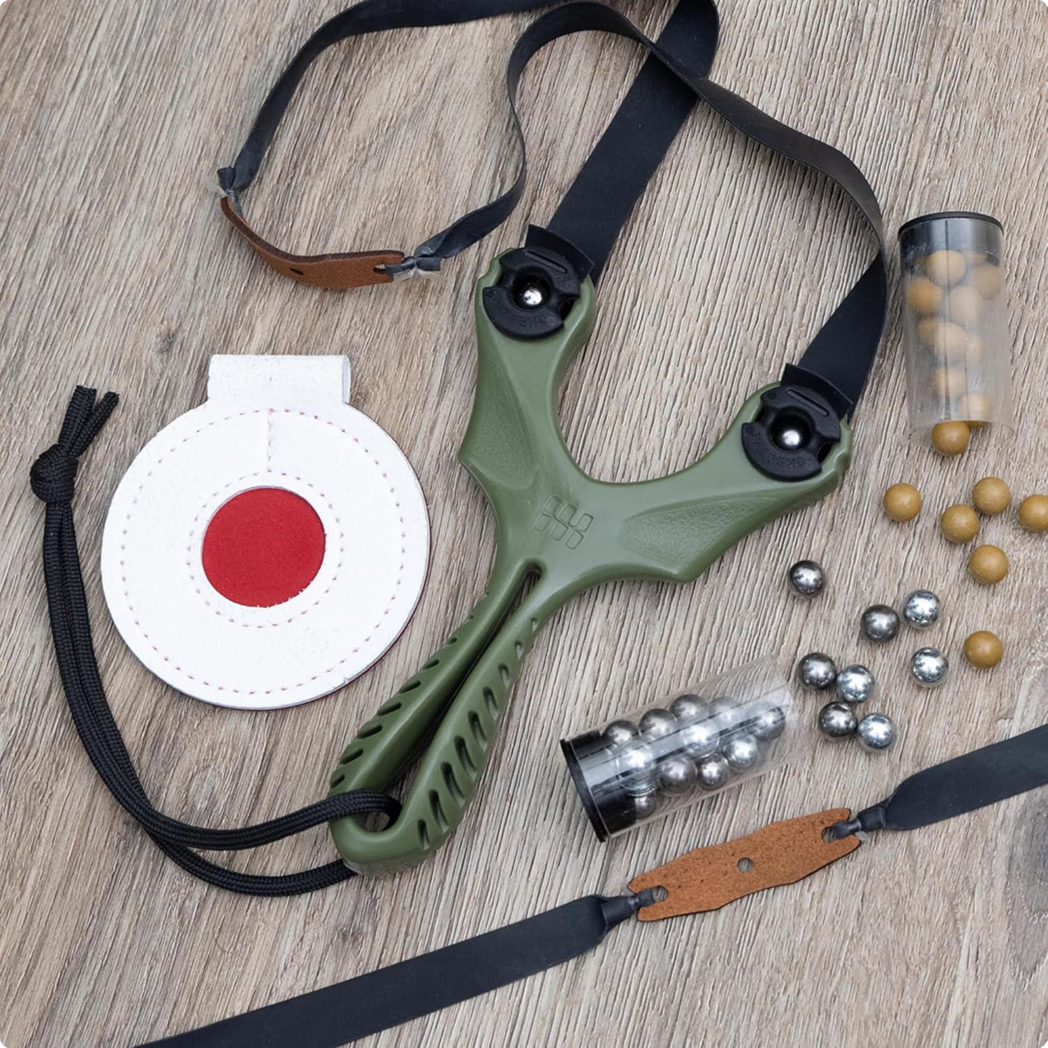 SimpleShot Axiom Ocularis Slingshot with Clay Ammo, Target, and Two Bands for Professional Hunting Target Marksmanship Shooting