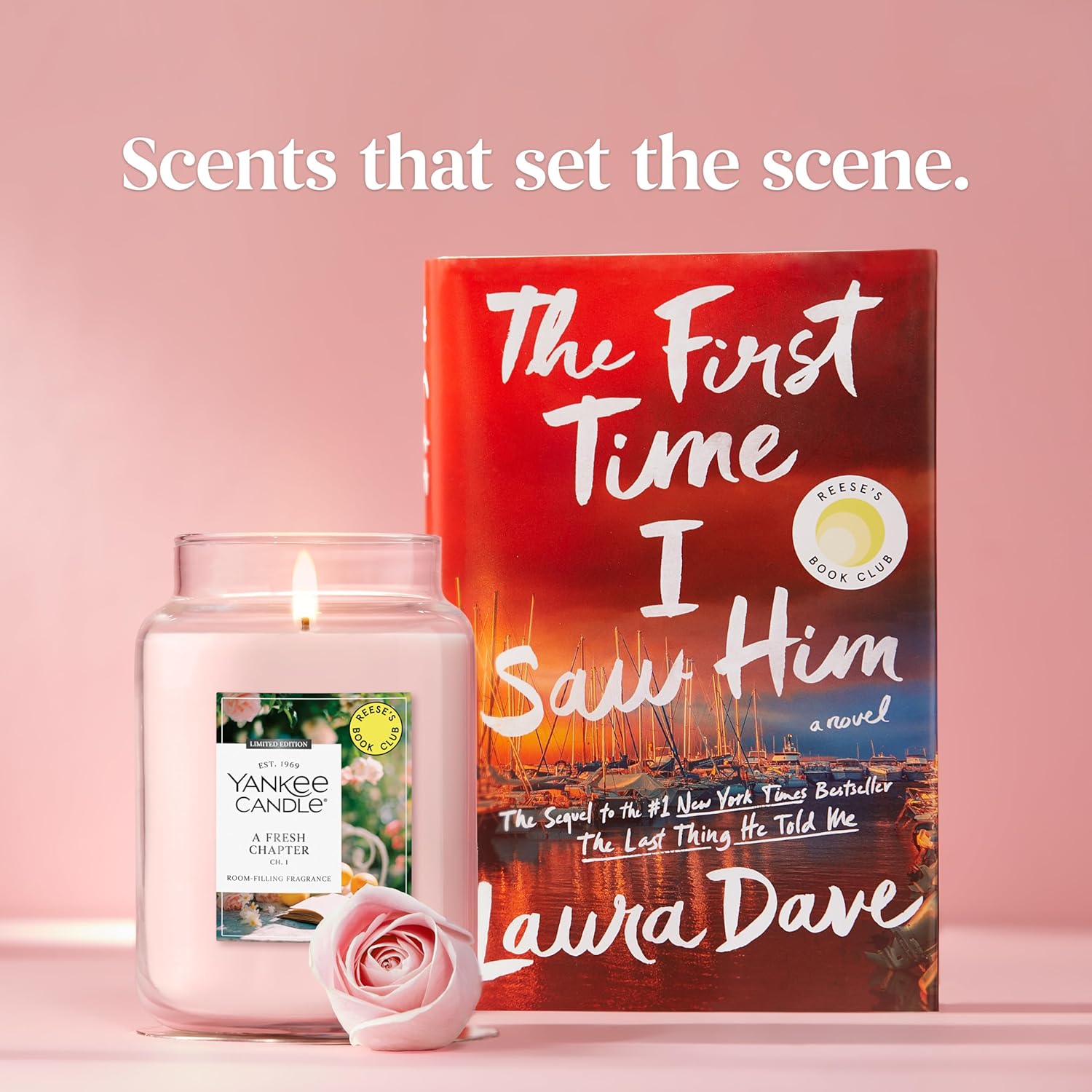 Yankee Candle x Reese’s Book Club, A Fresh Chapter, Spring Scented Candle, Bright Pomelo Scent, Blooming Rose Scent, 22oz Large Jar Candle with up to 150 Hours Burn Time, Giftable