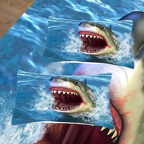 Miniatura 4 de Tailor Shop Juego de edredón de tiburón grande para niños y adolescentes, juego de ropa de cama con 1 edredón y 2 fundas de almohada con boca grande