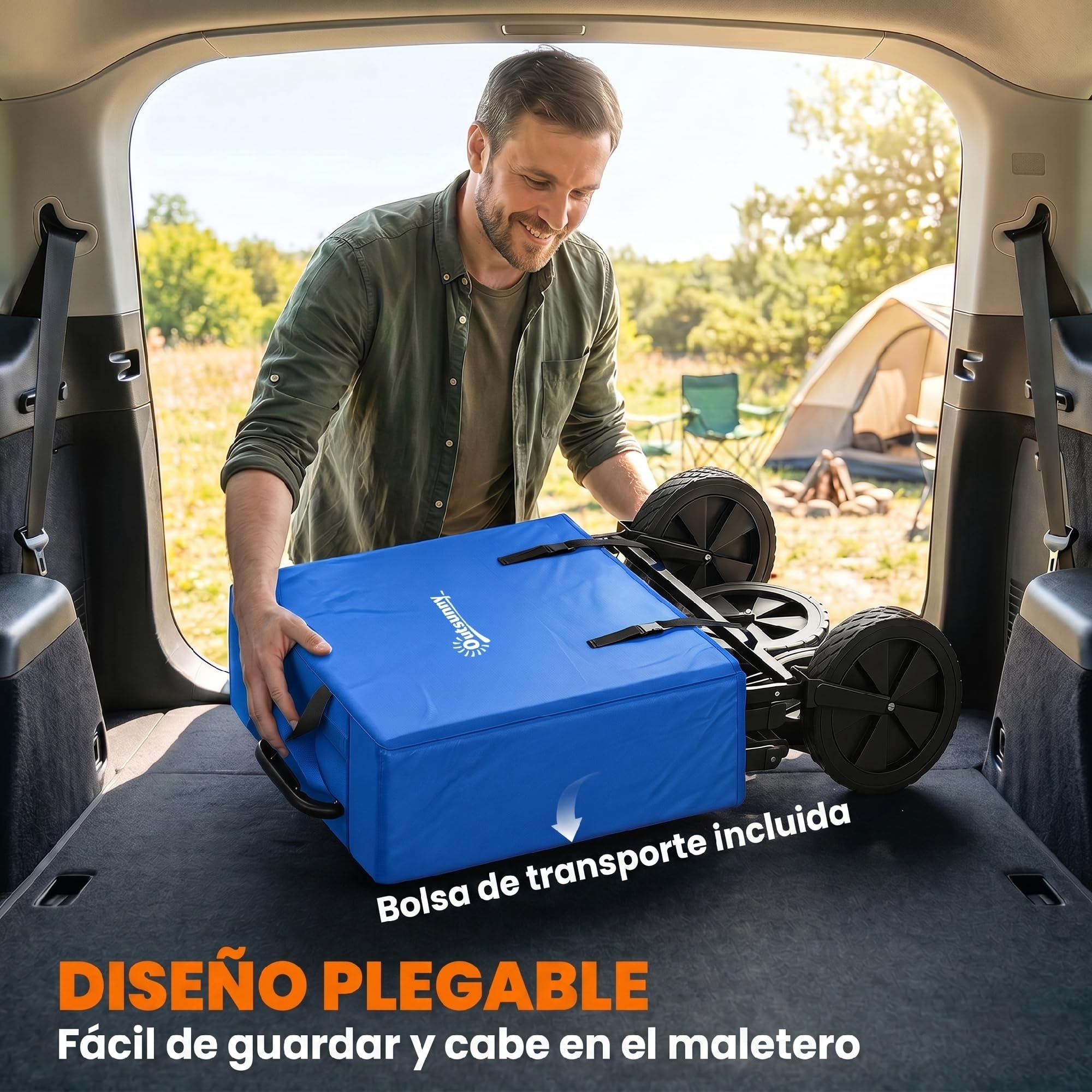 Outsunny Carro Plegable con Toldo Desmontable Carro de Playa Carro de Jardín con Longitud y Ángulo del Mango Ajustables Ruedas Grandes y Bolsa de Transporte Carga 100 kg para Compra Azul