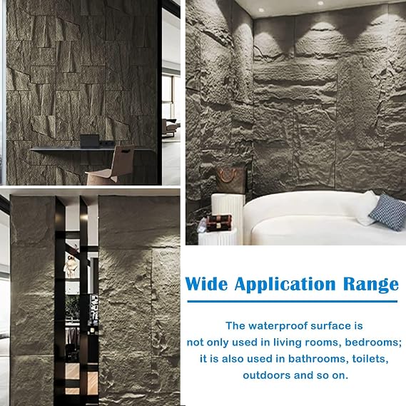 Wall Cladding 3D Wall Panels Outdoor Indoor, Modern Faux Stone PU Wall Paneling, Artificial Stone Panel for Wall, Interior Exterior Accent Wall Covering(Gray 1,6pcs)