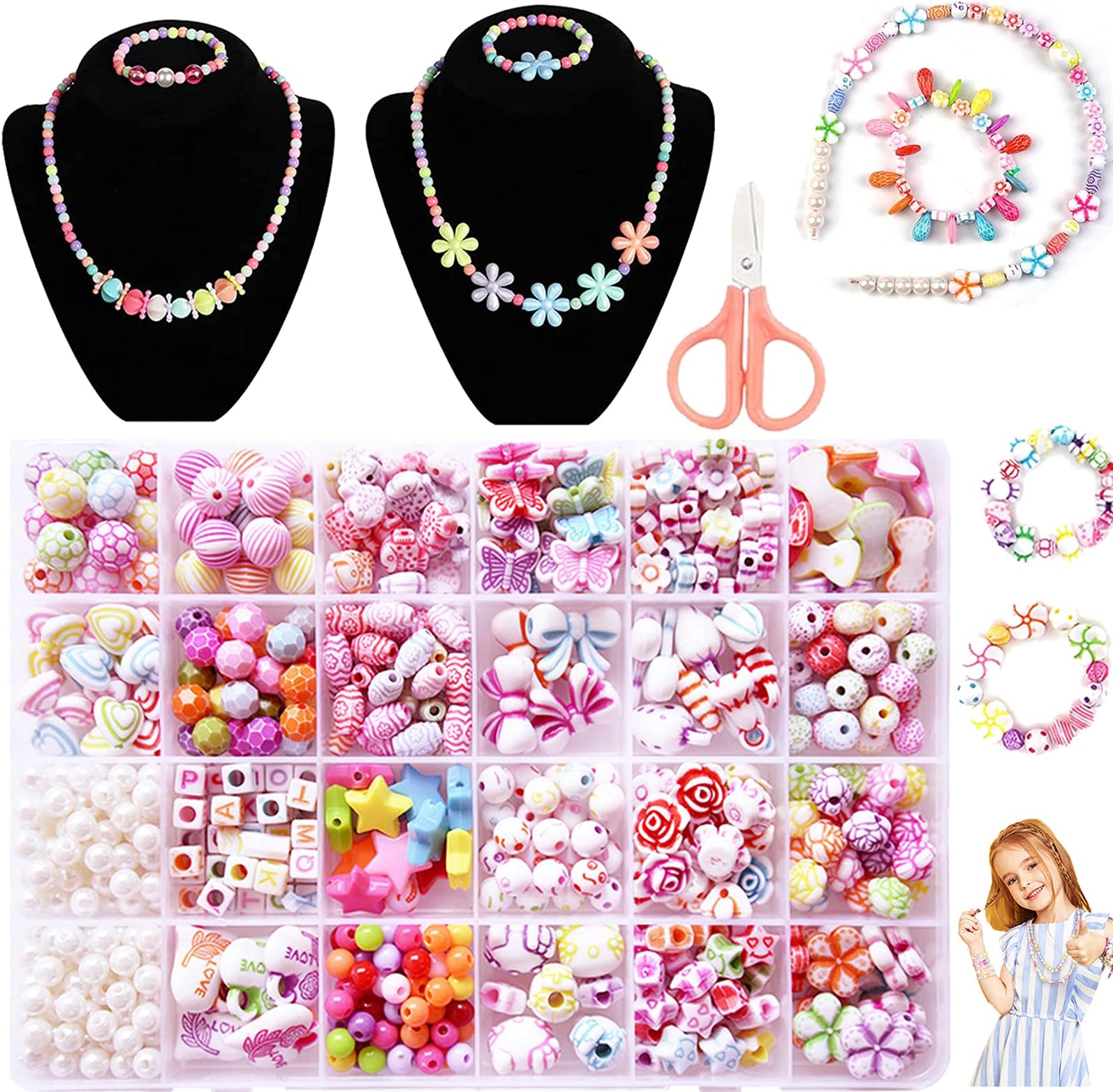 Clay Beads Bracelet Making kit Friendship Letter Beads Bracelet Polymer Clay Beads,Kids for Girls Jewelry Making DIY Bracelet Necklace Earring, 24 Types, 500pcs Beads