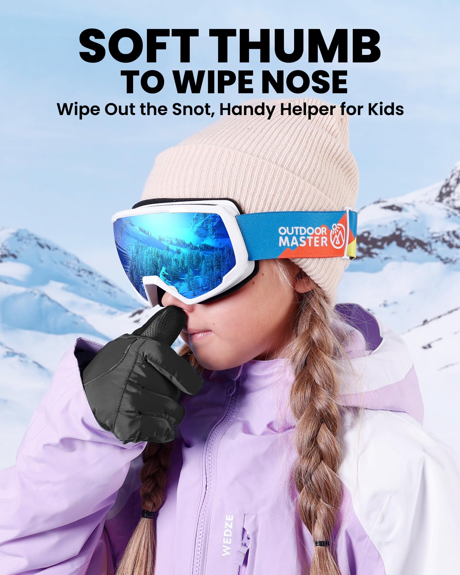 OutdoorMaster Kids Ski & Snow Gloves, 3M Winter Windproof Waterproof Thermal Gloves für Jungen & Mädchen, Wintersport, Skifahren, Snowboard