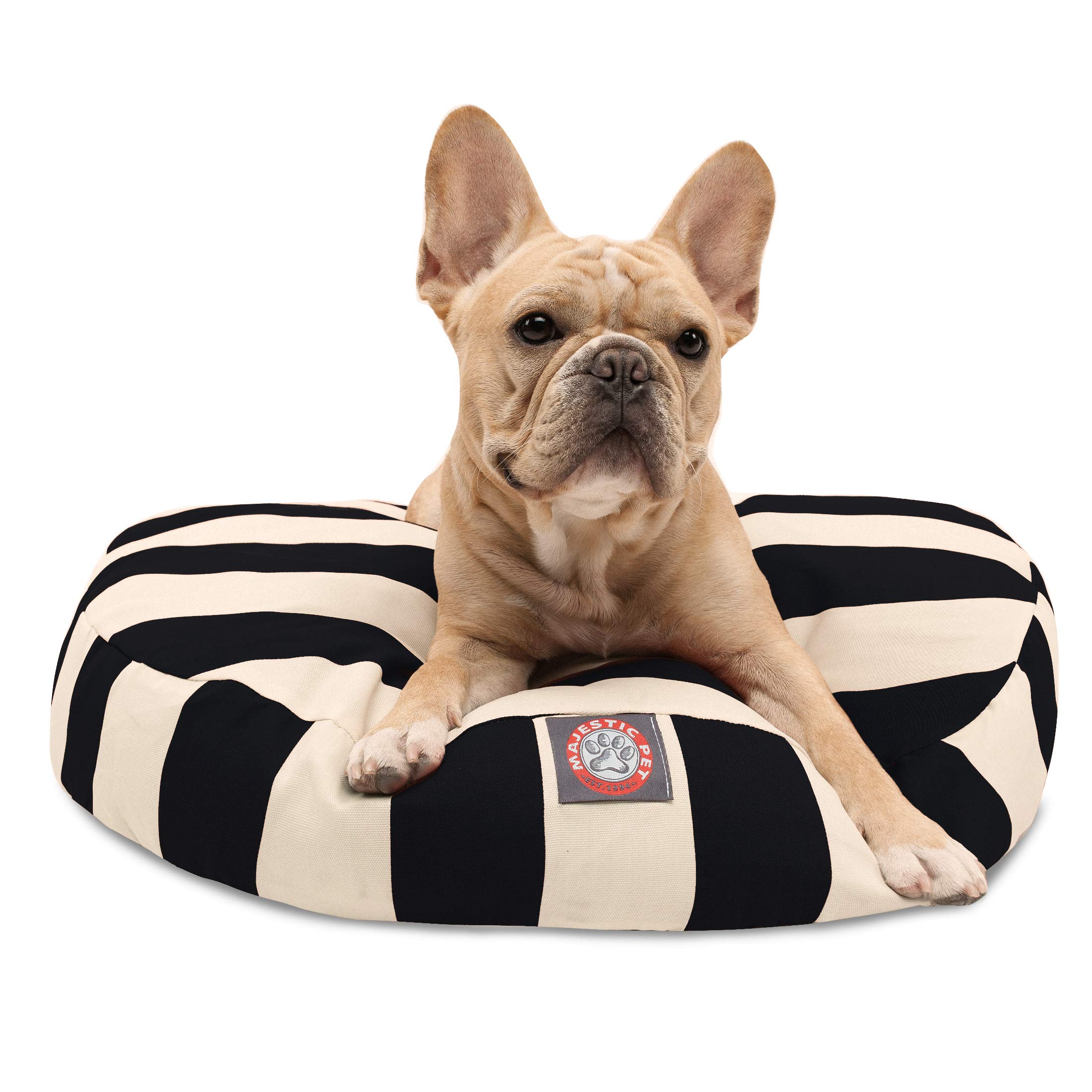 Photo 1 of **MISSING THE COVER**  Black Vertical Stripe Small Round Indoor Outdoor Pet Dog Bed With Removable Washable Cover By Majestic Pet Products 30.0"L x 30.0"W x 4.0"Th