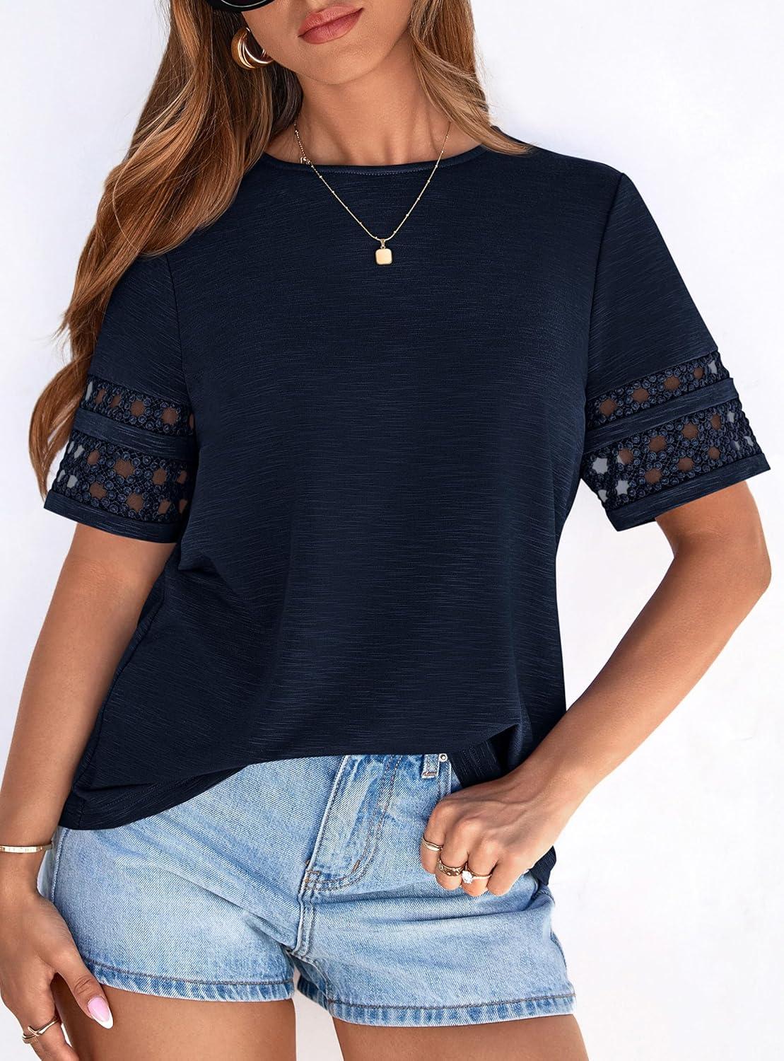 PRETTYGARDEN Summer Tops for Women 2026 Lace Short Sleeve T-Shirts Casual Blouses Spring Fashion Clothes Vacation Outfits - Image 6