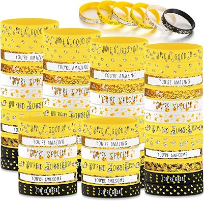 Huquary Yellow Silicone Bracelets Motivational Wristband End of Year Gifts Bulk Inspirational Quote Silicone Wrist Bands for Teacher Coworkers Employee Appreciation Supplies