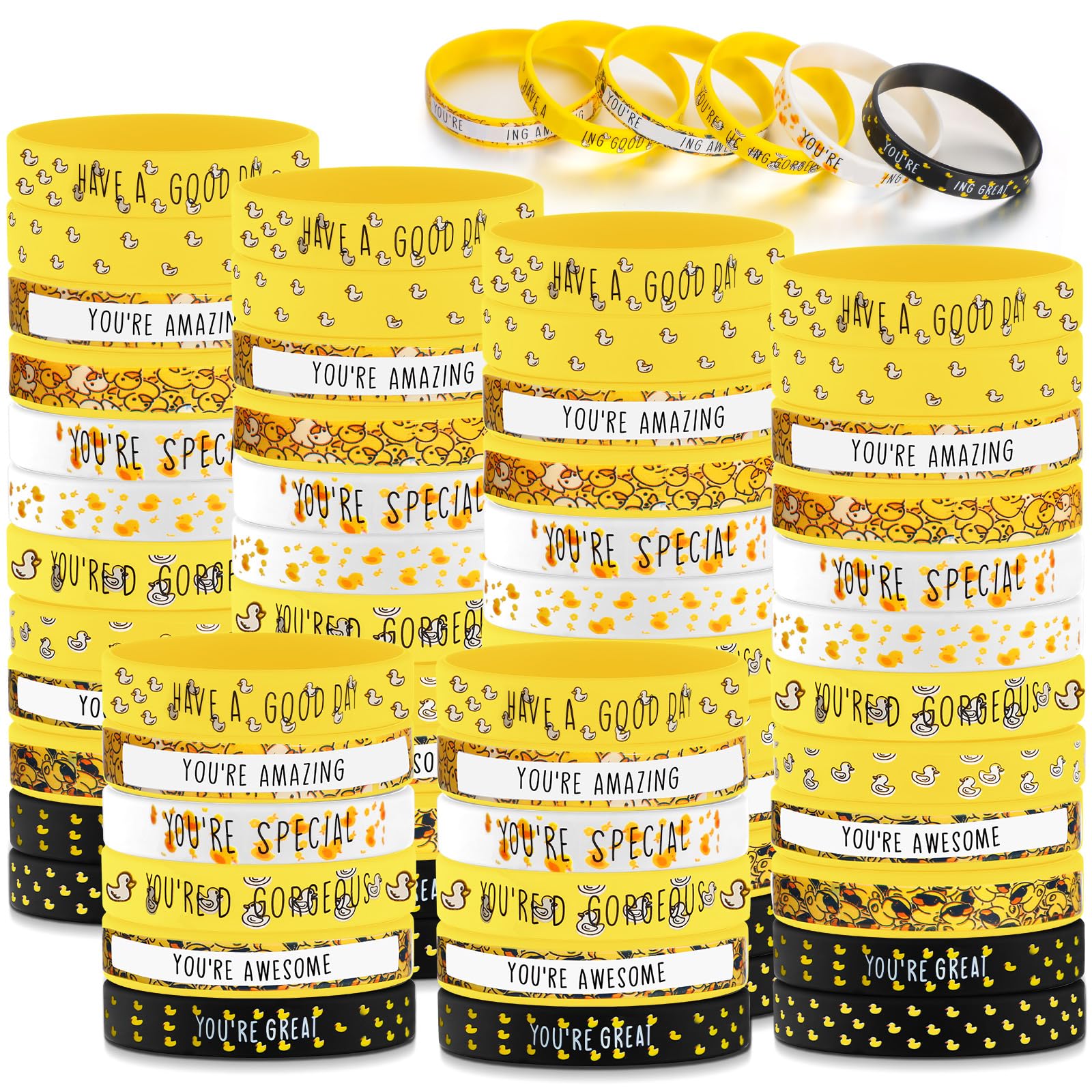 60 Pcs Yellow Silicone Bracelets Gifts Bulk Motivational Wristband Inspirational Quote Silicone Wrist Bands for Coworkers Employee Appreciation Party Favors(Duck)