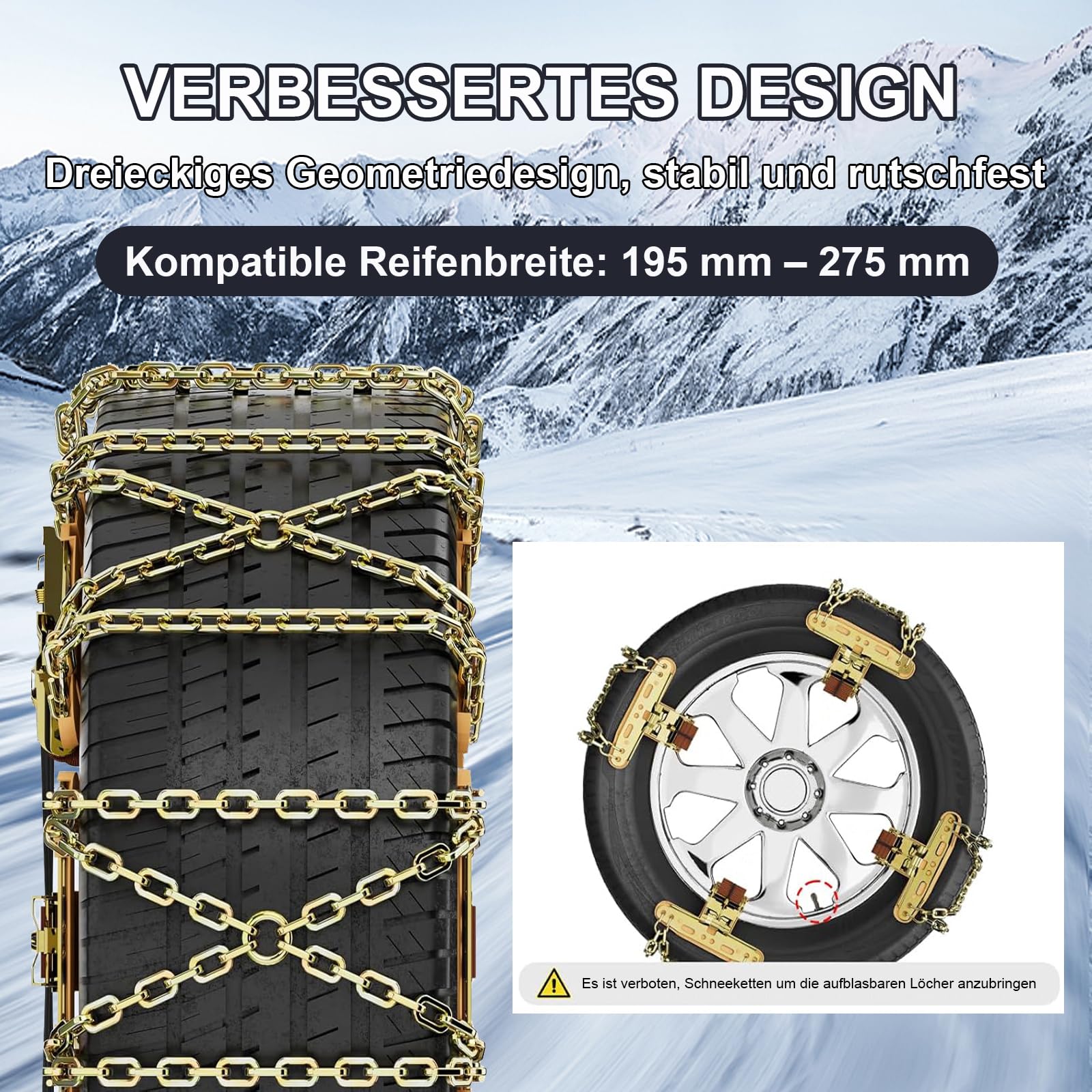 Schneeketten, 8 Stück Notfall Abschlepp Assistent Schneeketten, Universelle Tragbare Sicherheits Reifen Ketten für Auto/SUV/LKW (Reifenbreite 195–235 mm)