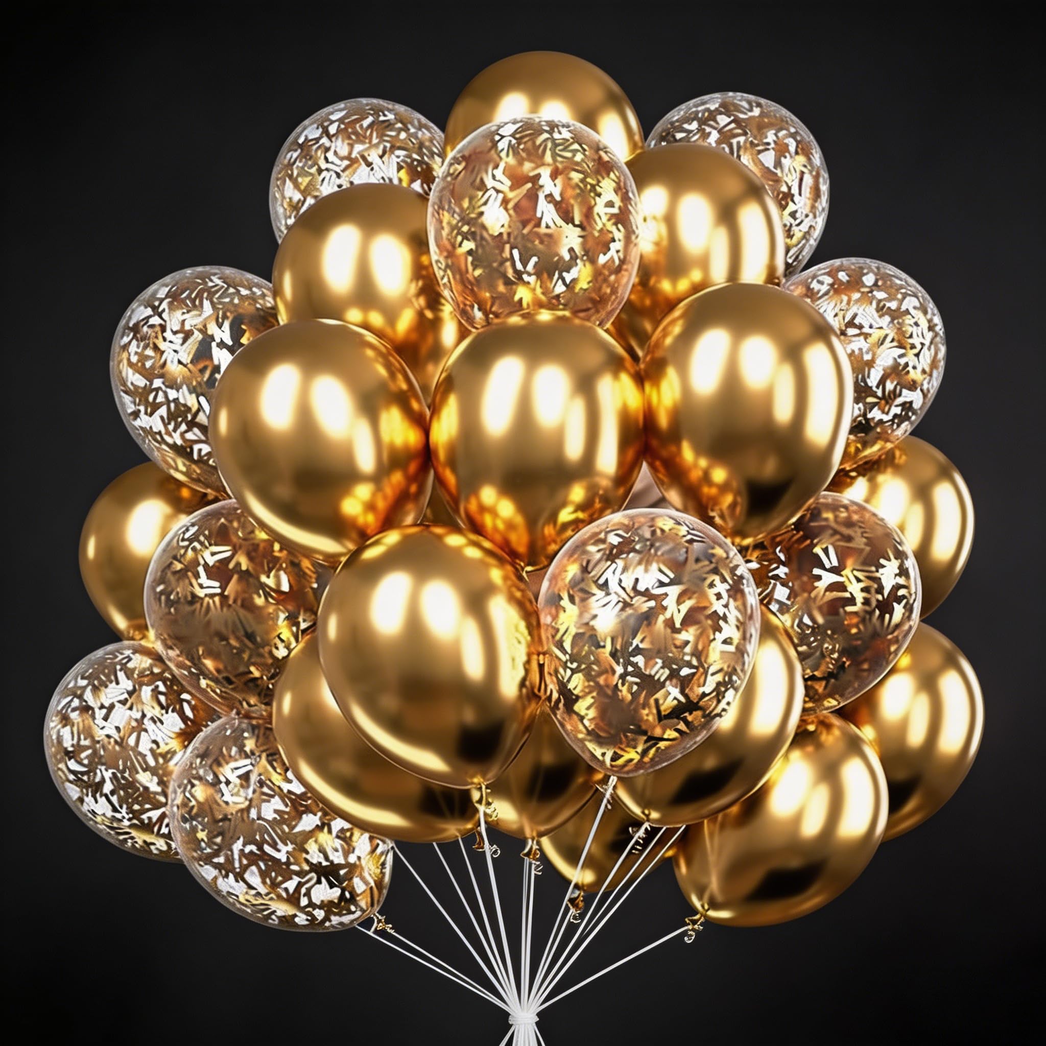 30 Pack Gold Metallic Balloons for Party Decorations - 12 Inch Reusable Helium & Air Balloons with Ribbon for Birthday, Anniversary, Wedding Decor
