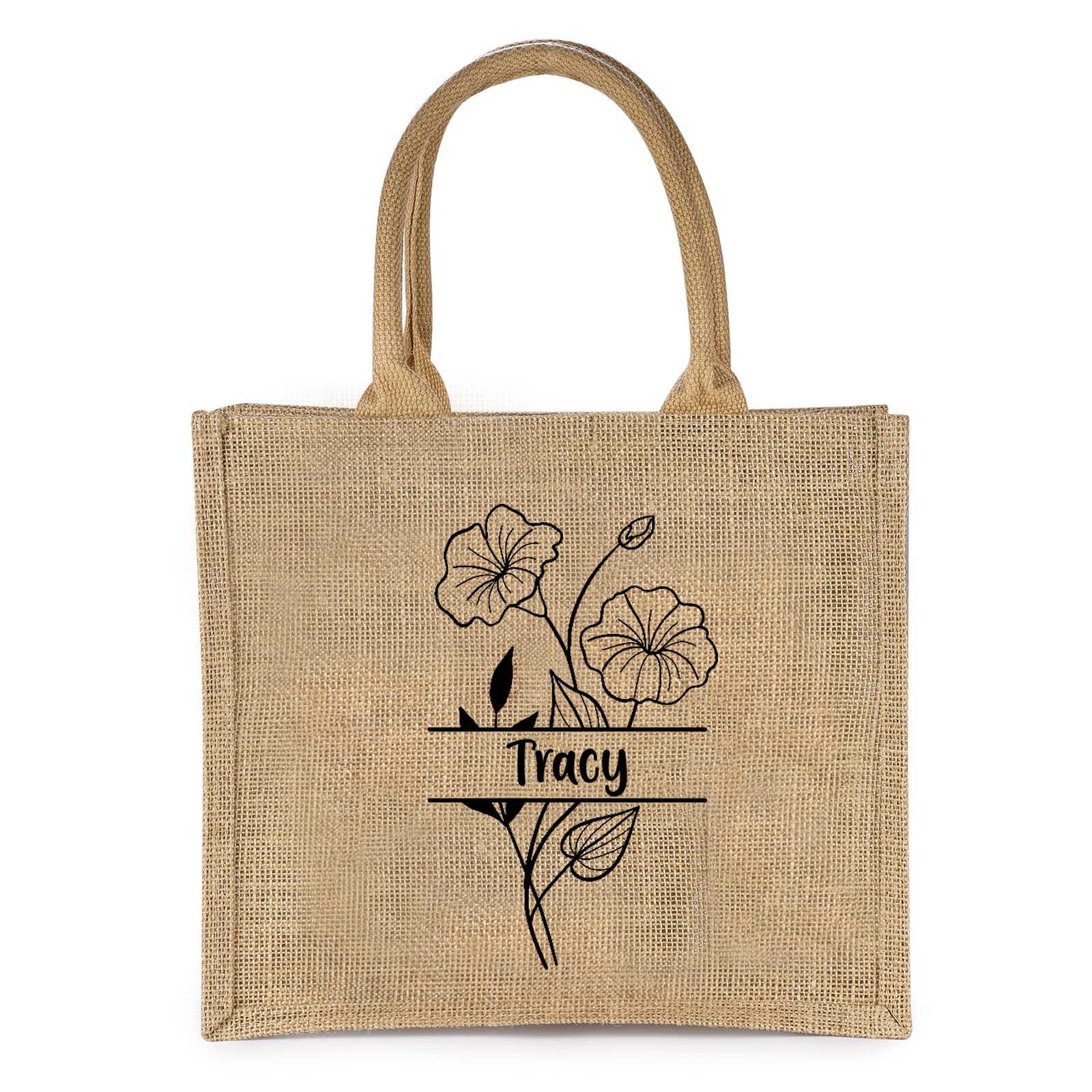 Grovjewfit Personalized Handbag Women's Tote Bag Jute Name Birth Flowers Shopper Large Gifts For Mother Christmas Birthday Mother's Day (style 3)