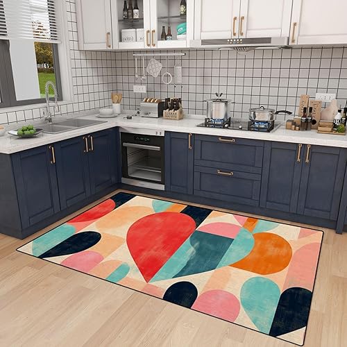 Miniatura 3 de Alfombra romántica abstracta geométrica de corazones, círculos rectangulares, cuadrados, retro, alfombra de patio al aire libre, alfombra de juego