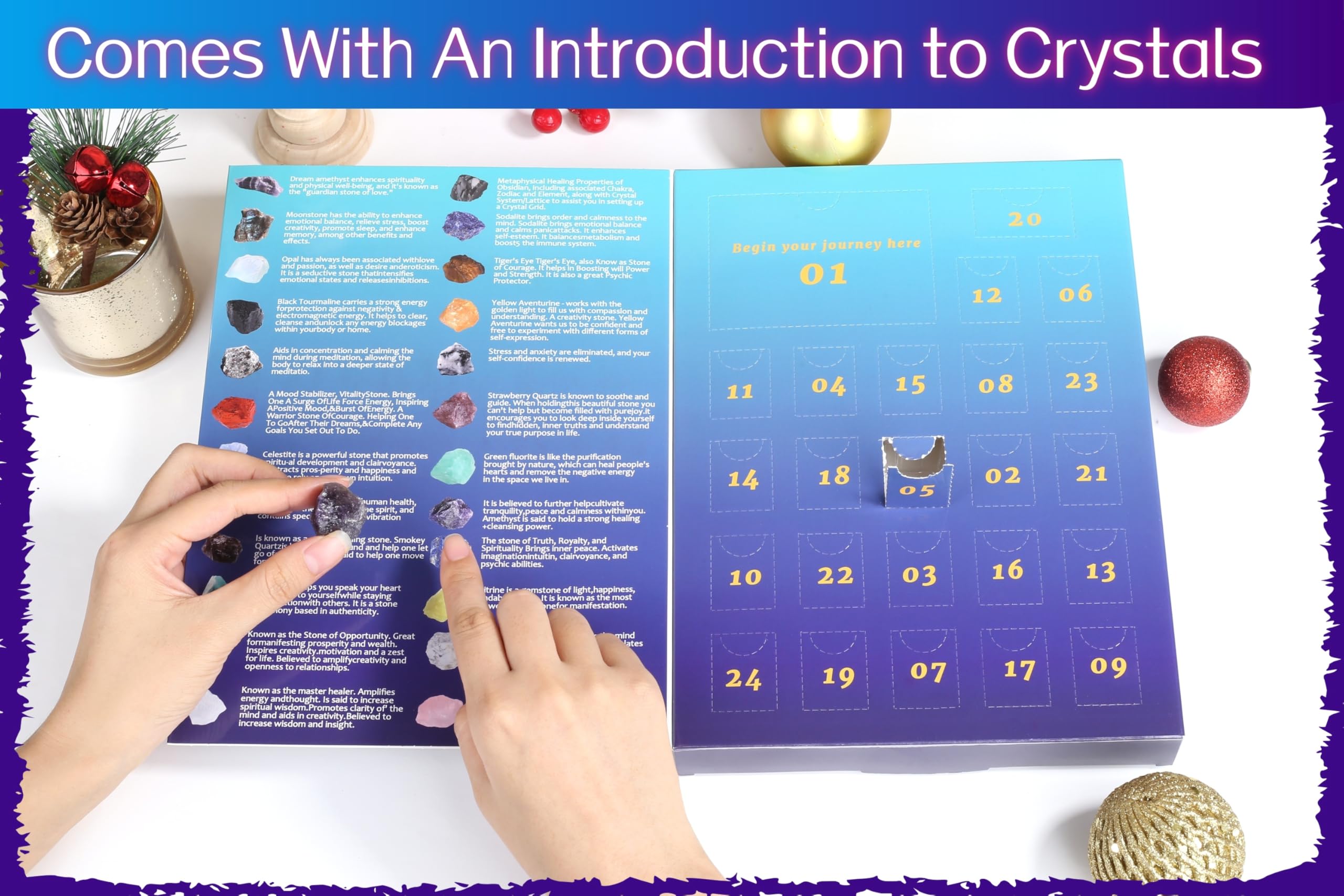 Sahoottie Advent Calendar 2025,24 Days Natural Crystal Gemstones Countdown Calendars Gifts Fossils Rock Collection Advent Calendars Gifts for Adult Women Men Xmas - Image 3
