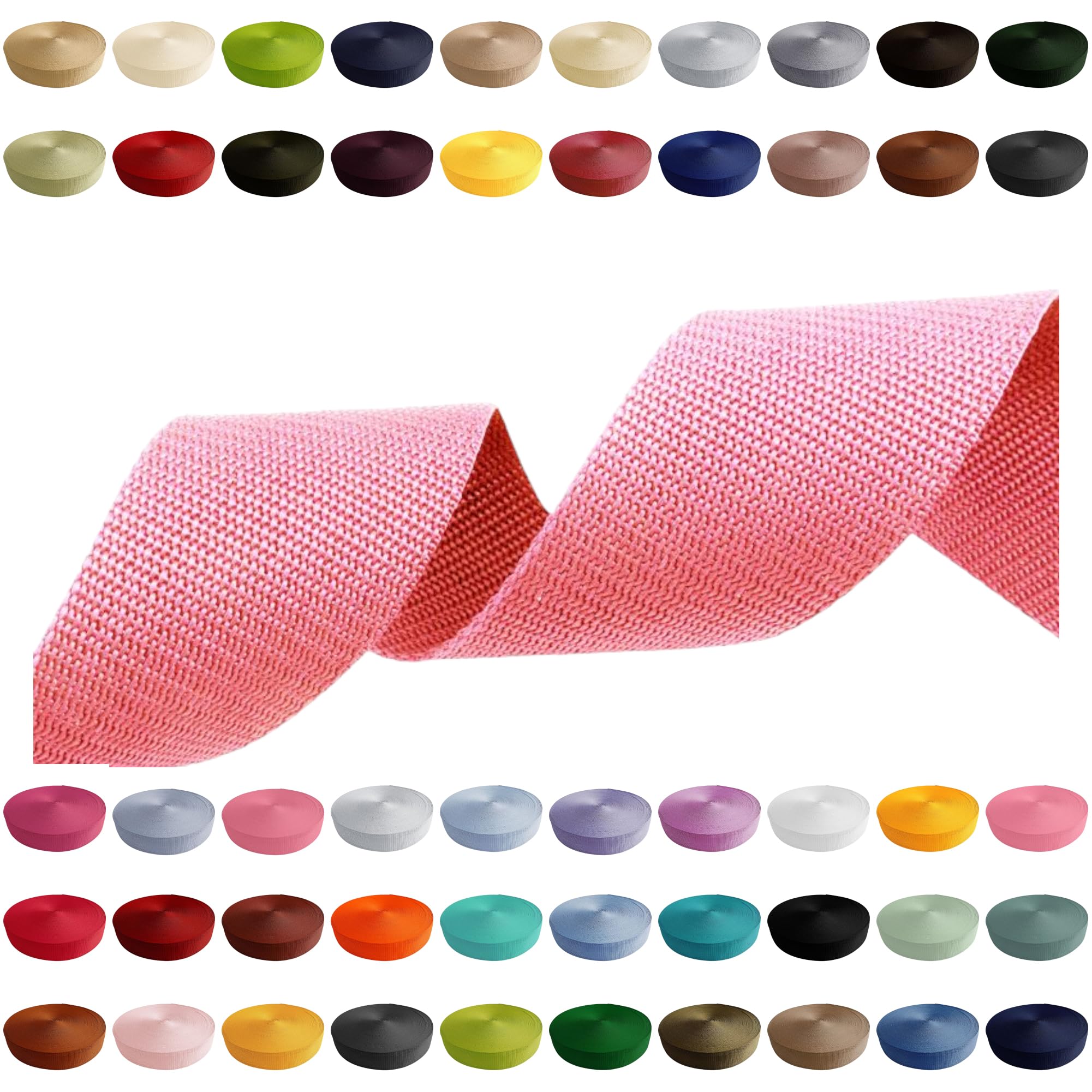 Webbing Strap 2m 5m 10m 50m, 50 Colors, Width 10mm 15mm 20mm 25mm 30mm 40mm 50 mm Bag Strap Polypropylene Ideal for DIY Projects, Handicrafts (513) Light Pink, 40mm x 2m