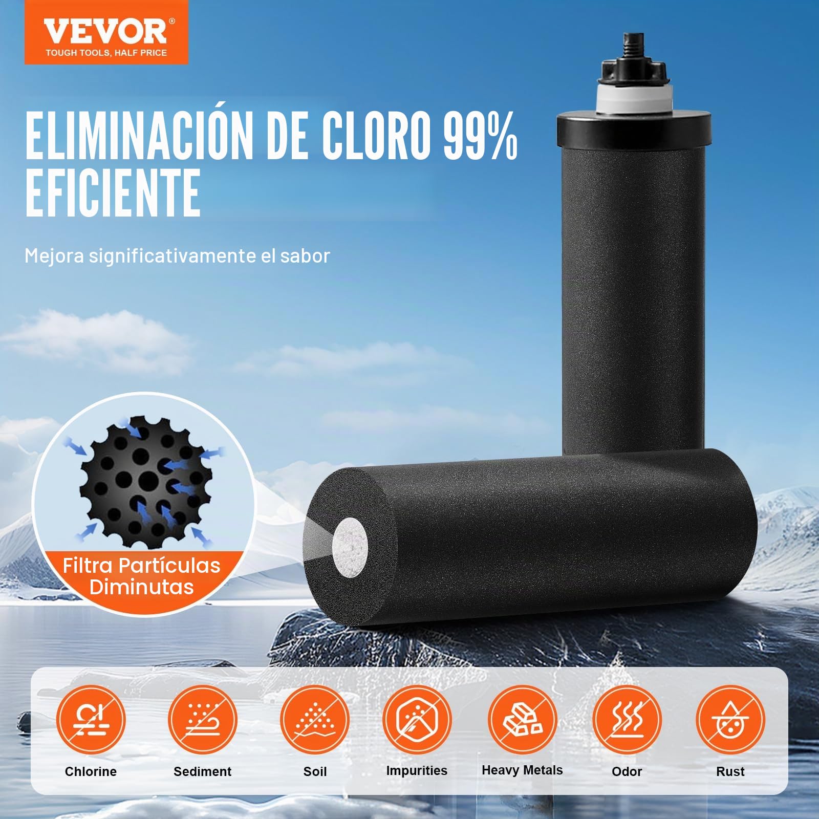VEVOR Sistema de Filtración de Agua por Gravedad 5,5 L Filtro de Agua por Gravedad para Encimera Acero Inoxidable 304 Reduce Plomo y hasta 99% de Cloro con 2 Filtros de Carbón y Grifo para Hogar