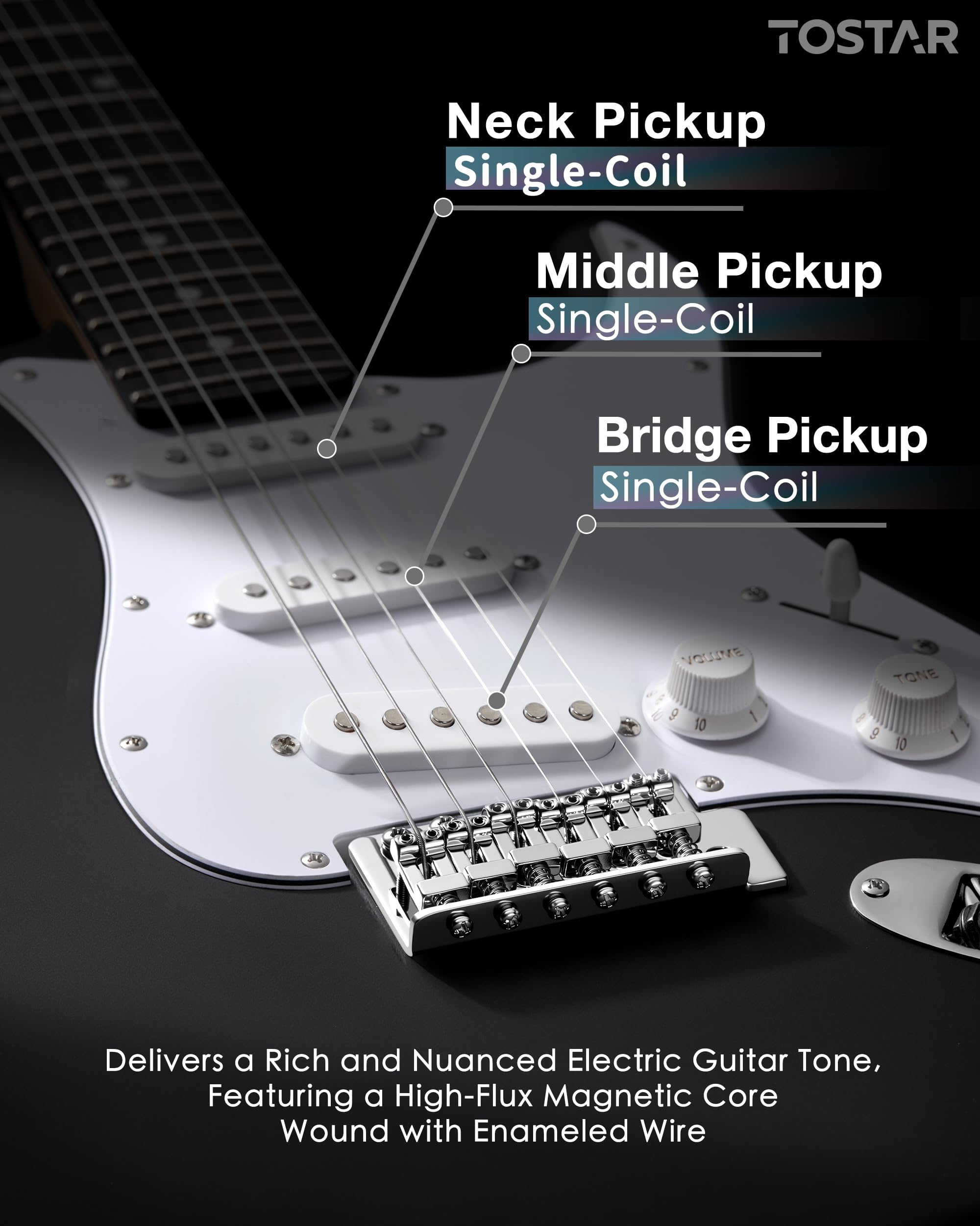 Kit per chitarra elettrica per principianti da 99 cm con amplificatore e pickup HSS, set completo per principianti con elementi essenziali, custodia da concerto, corde extra, accordatore digitale