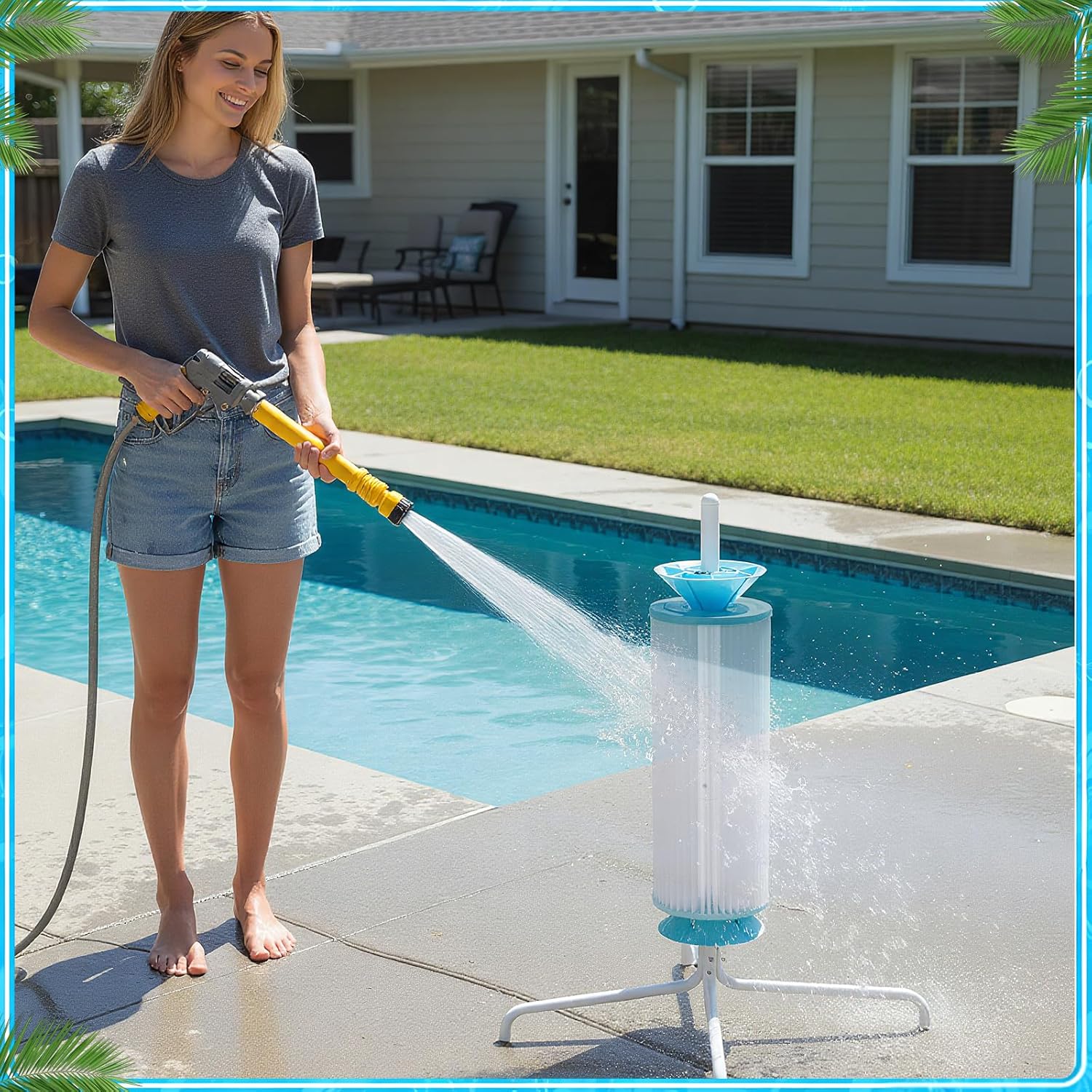 Filter Cleaning Stand Cleaner for 3/4/6 Filter Cartridges 360° Rotating Cartridge Cleaning Tool Water Saving Design