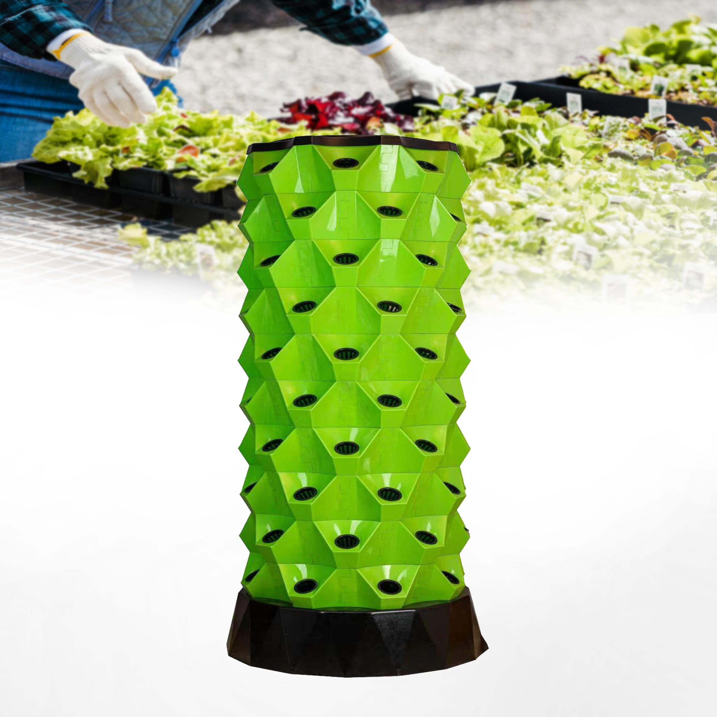 Hydroponic Grow Tower Kit mit Pumpe - Vertikales Aeroponisches System für den Anbau von Erdbeeren, Tomaten, Salat - 80 Löcher Hydroponik Garten