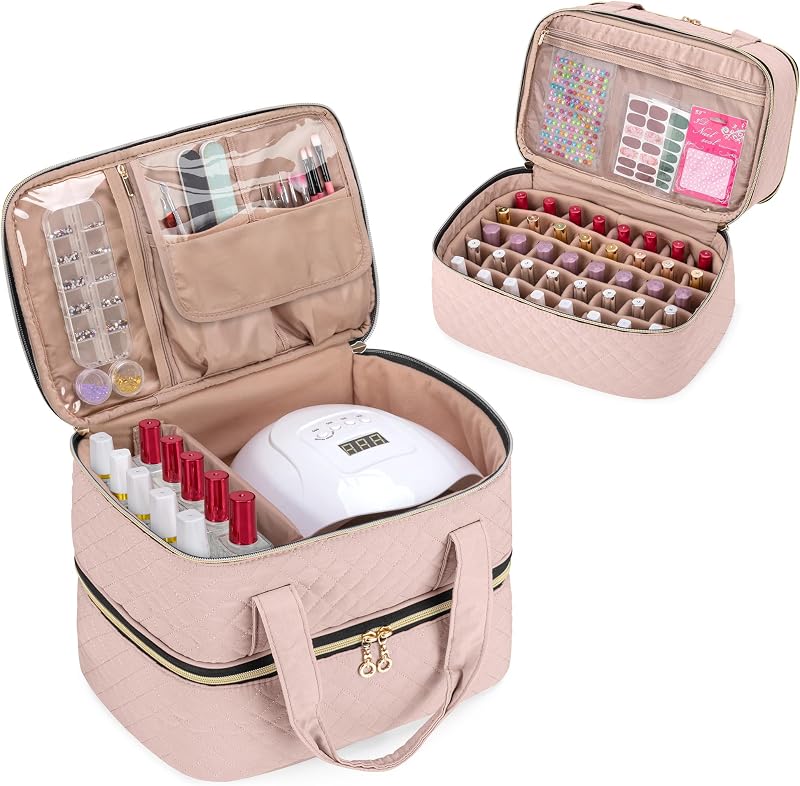 Yarwo Maleta Organizadora para Esmaltes, Lâmpada de Unhas e Ferramentas, Cor Dusty Rose, 1 unidade