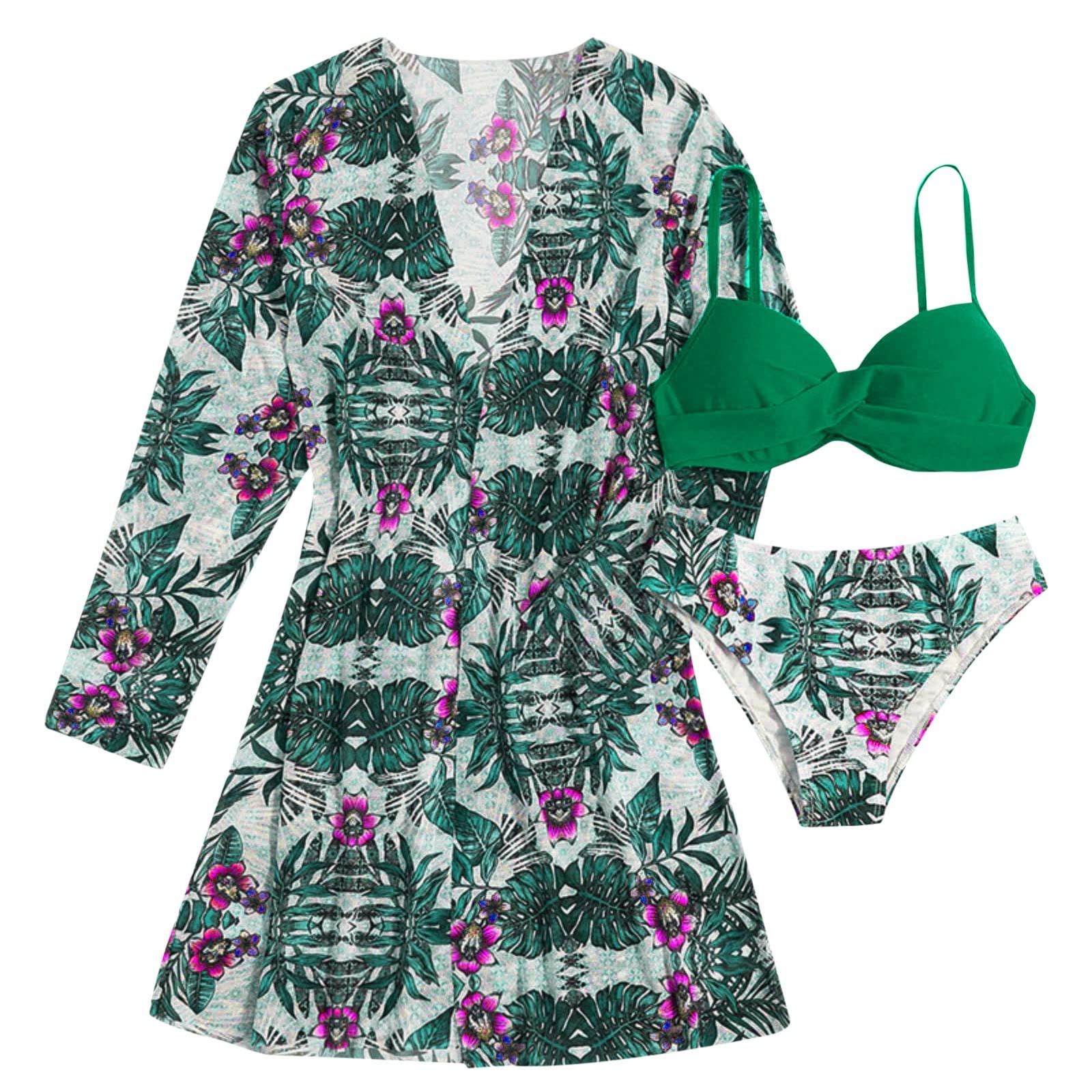 Bikini - Conjunto de bikini para mujer, bikini de cintura alta 2026, traje de baño sexy de 3 piezas para cubrir el traje de baño de manga larga, ropa de playa, N, XL
